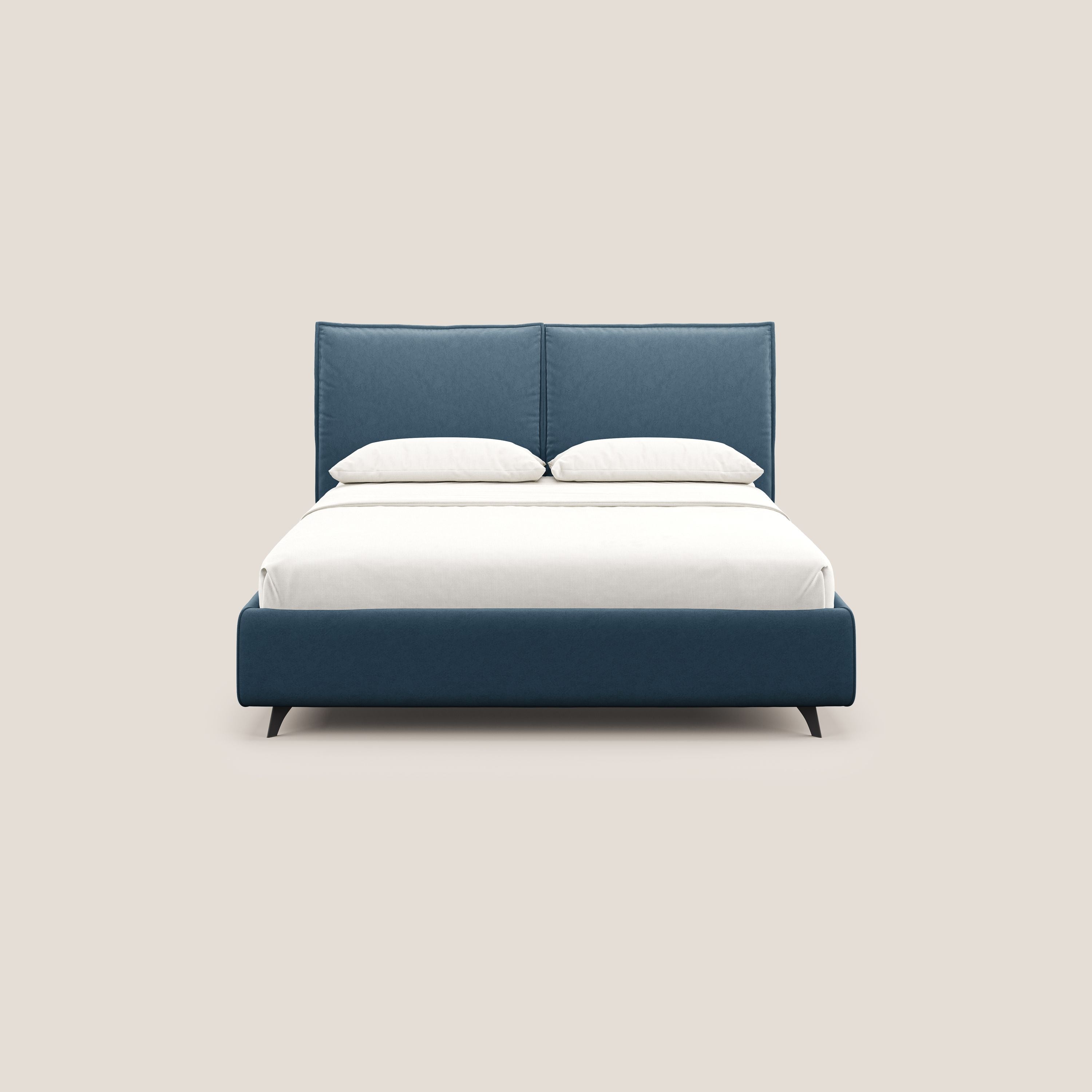 Nives letto imbottito contenitore sfoderabile in microfibra velluto impermeabile T09 blu - divani.store