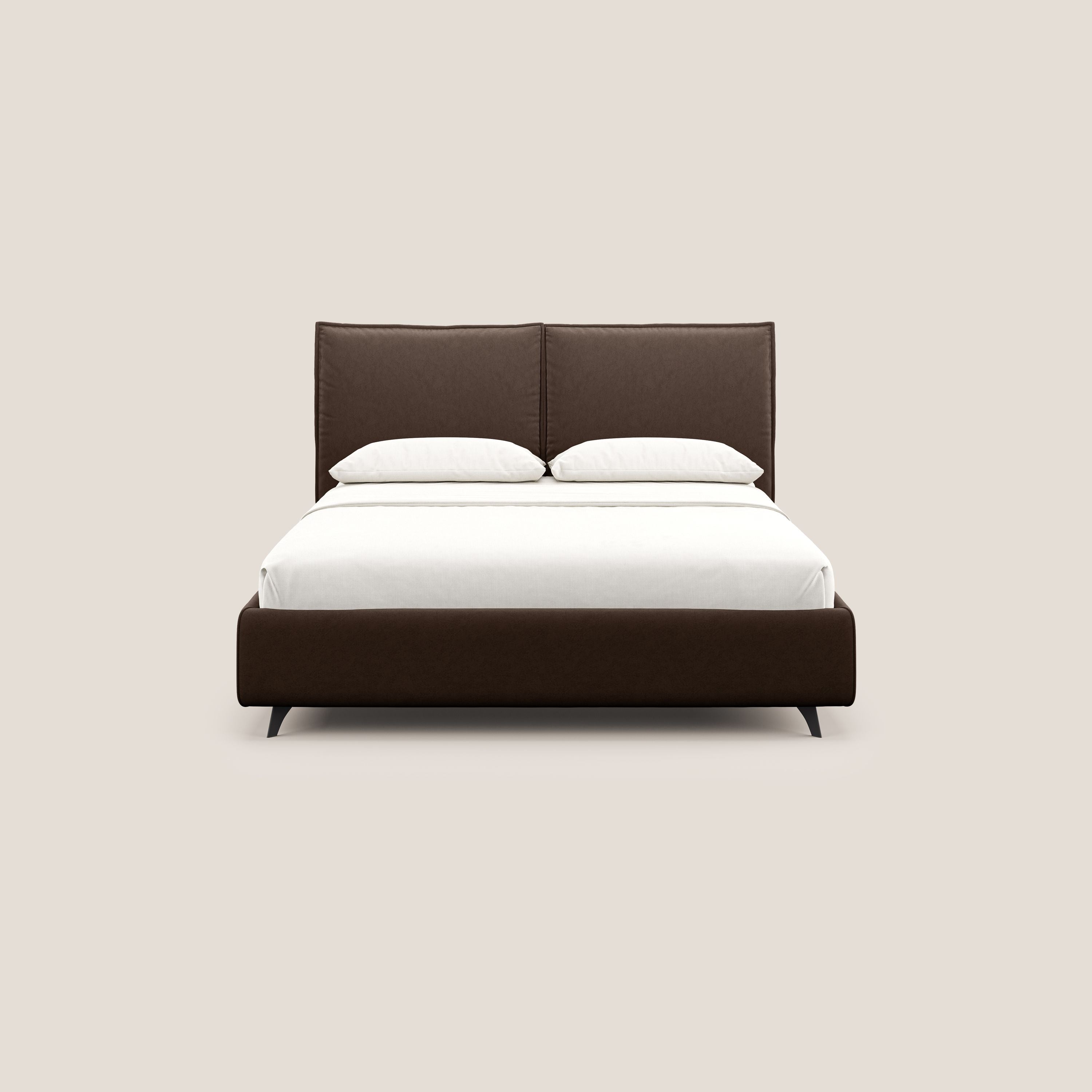 Nives letto imbottito contenitore sfoderabile in microfibra velluto impermeabile T09 marrone - divani.store