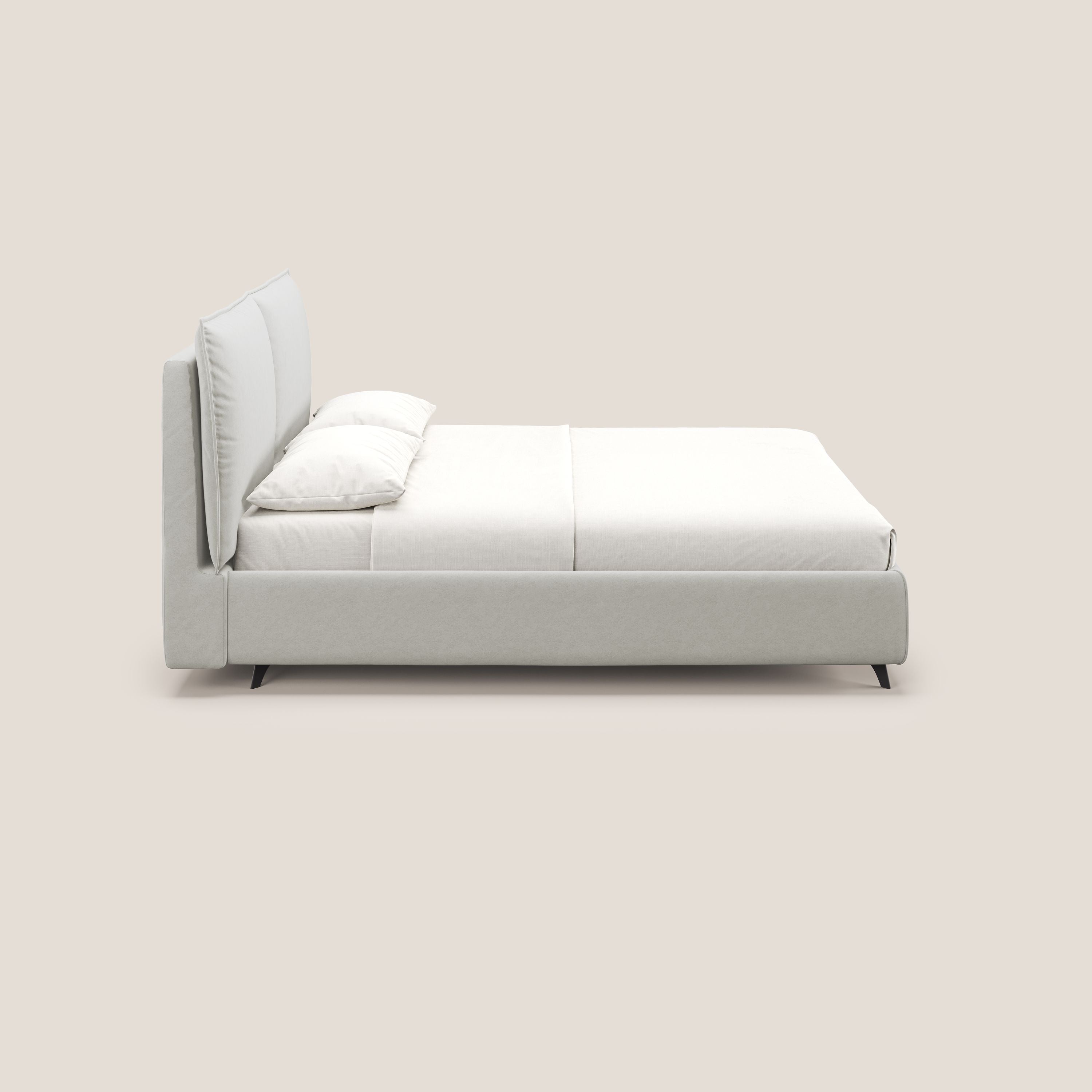 Nives letto imbottito contenitore sfoderabile in microfibra velluto impermeabile T09 panna - divani.store
