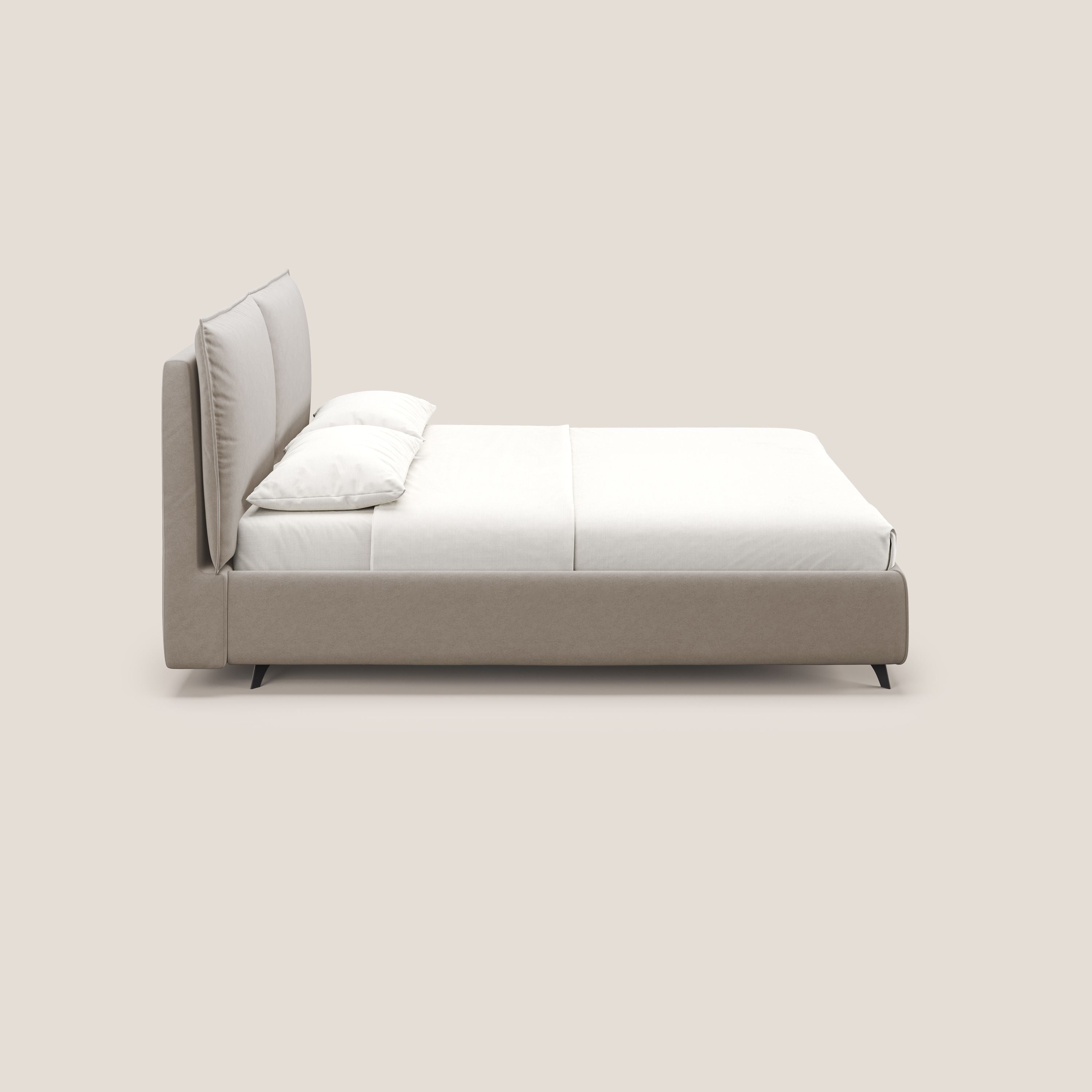 Nives letto imbottito contenitore sfoderabile in microfibra velluto impermeabile T09 tortora - divani.store
