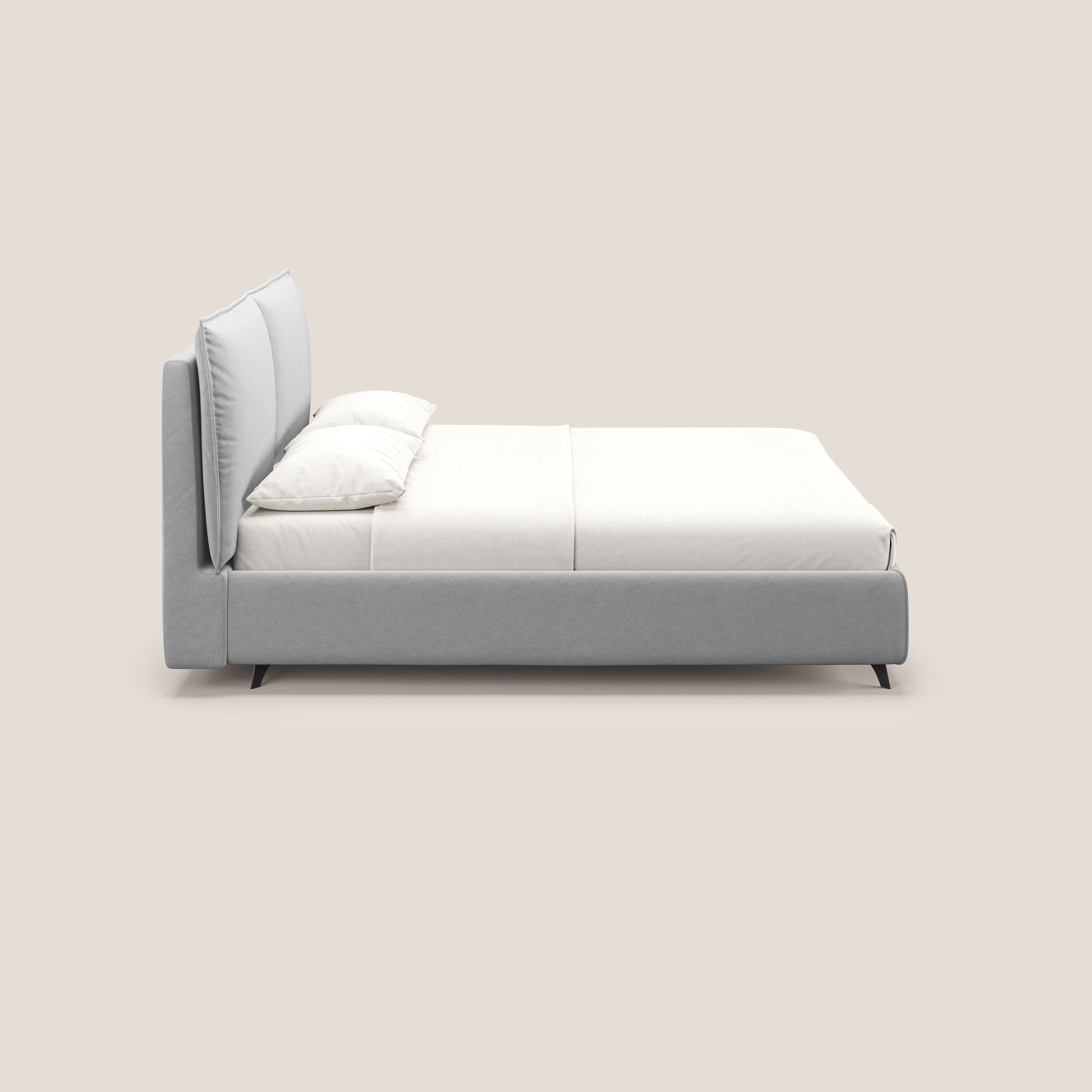 Nives letto imbottito contenitore sfoderabile in microfibra velluto impermeabile T09 grigio chiaro - divani.store