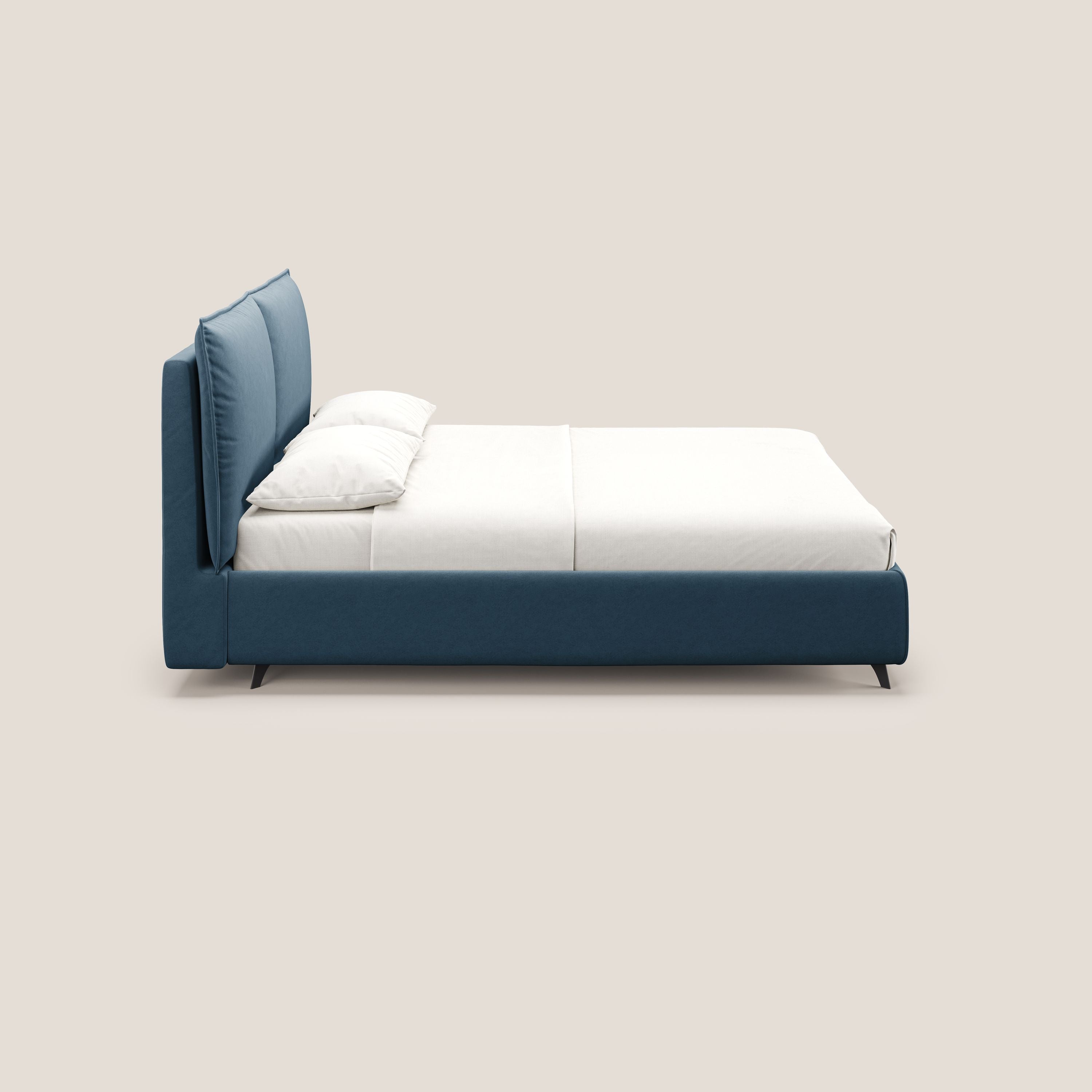 Nives letto imbottito contenitore sfoderabile in microfibra velluto impermeabile T09 blu - divani.store