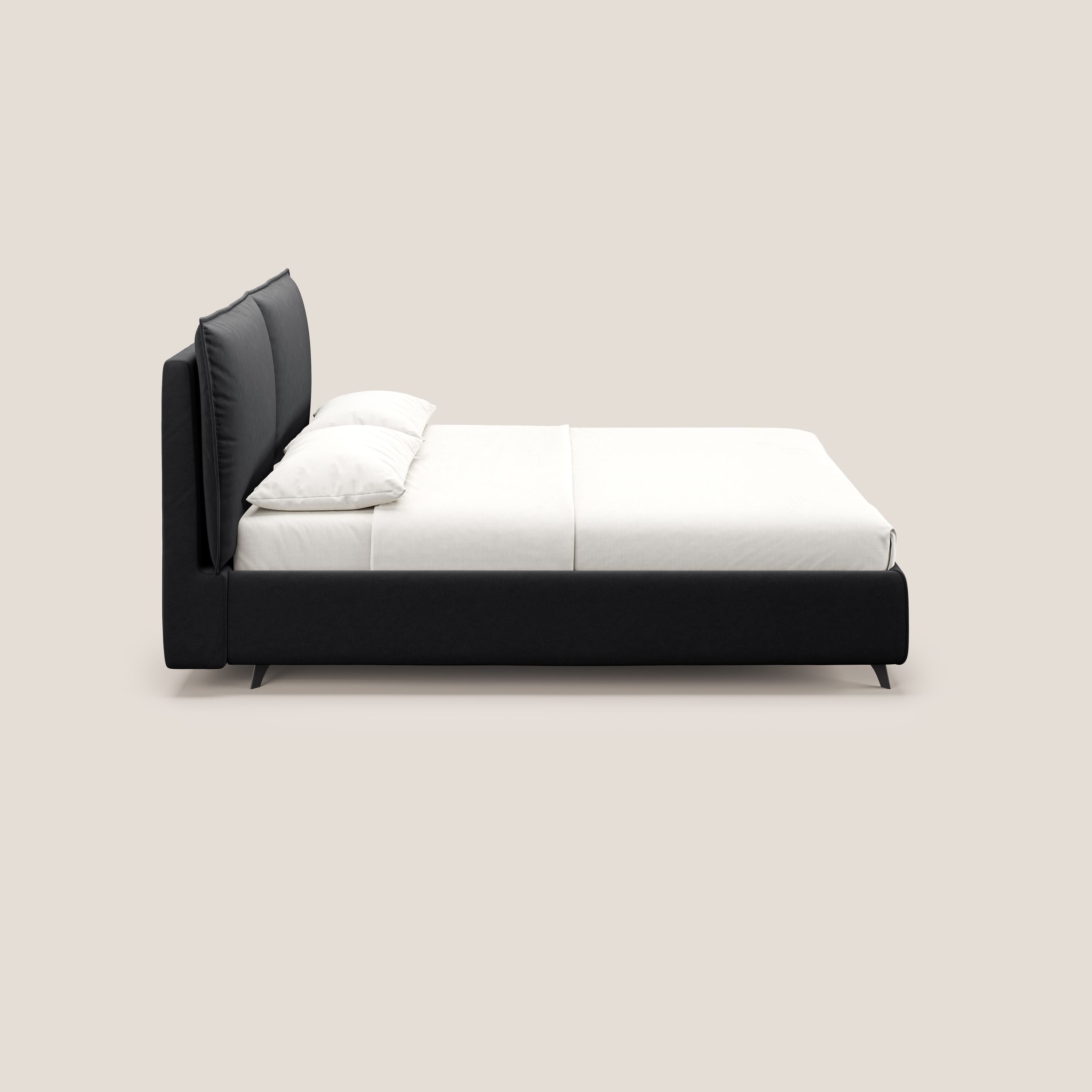 Nives letto imbottito contenitore sfoderabile in microfibra velluto impermeabile T09 antracite - divani.store