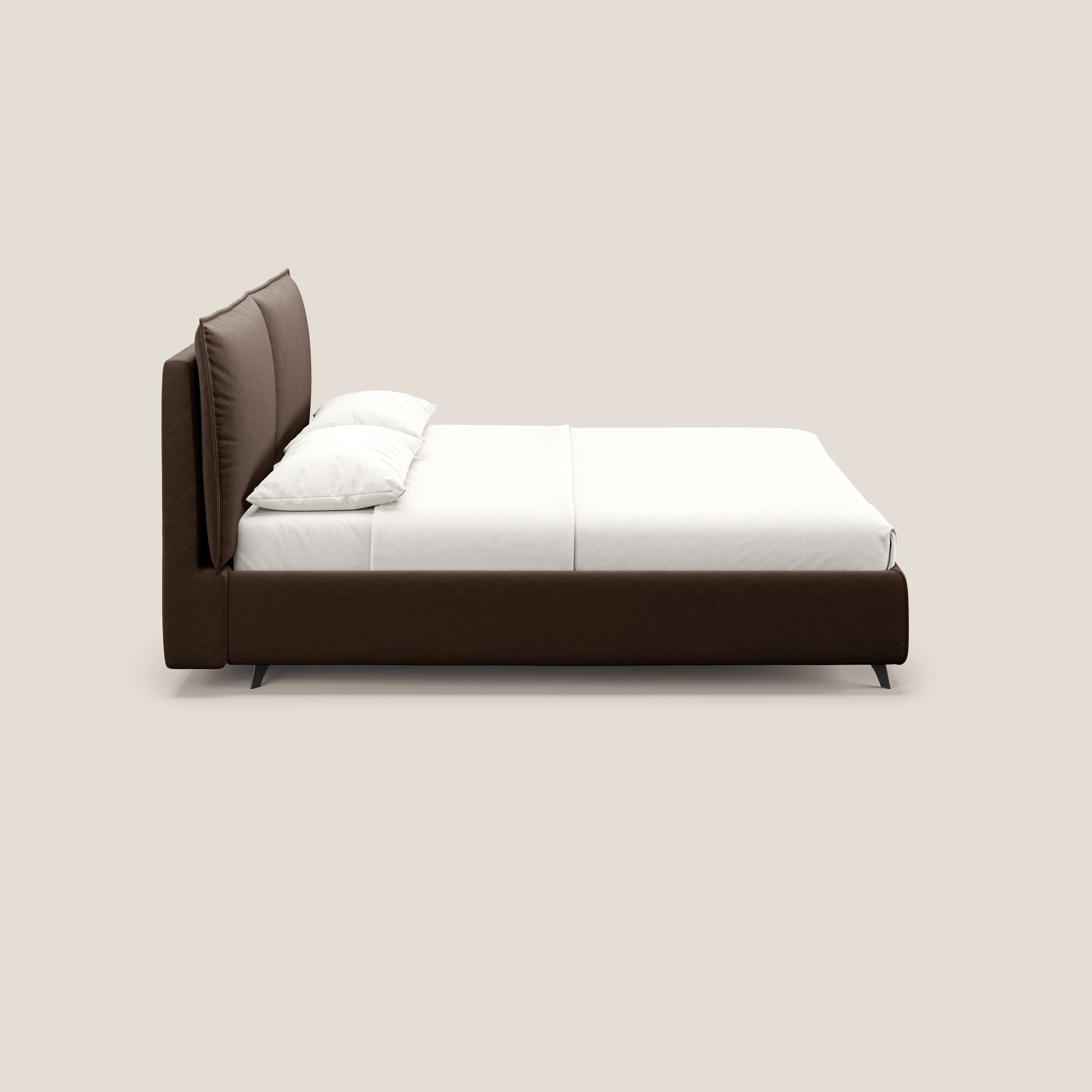 Nives letto imbottito contenitore sfoderabile in microfibra velluto impermeabile T09 marrone - divani.store