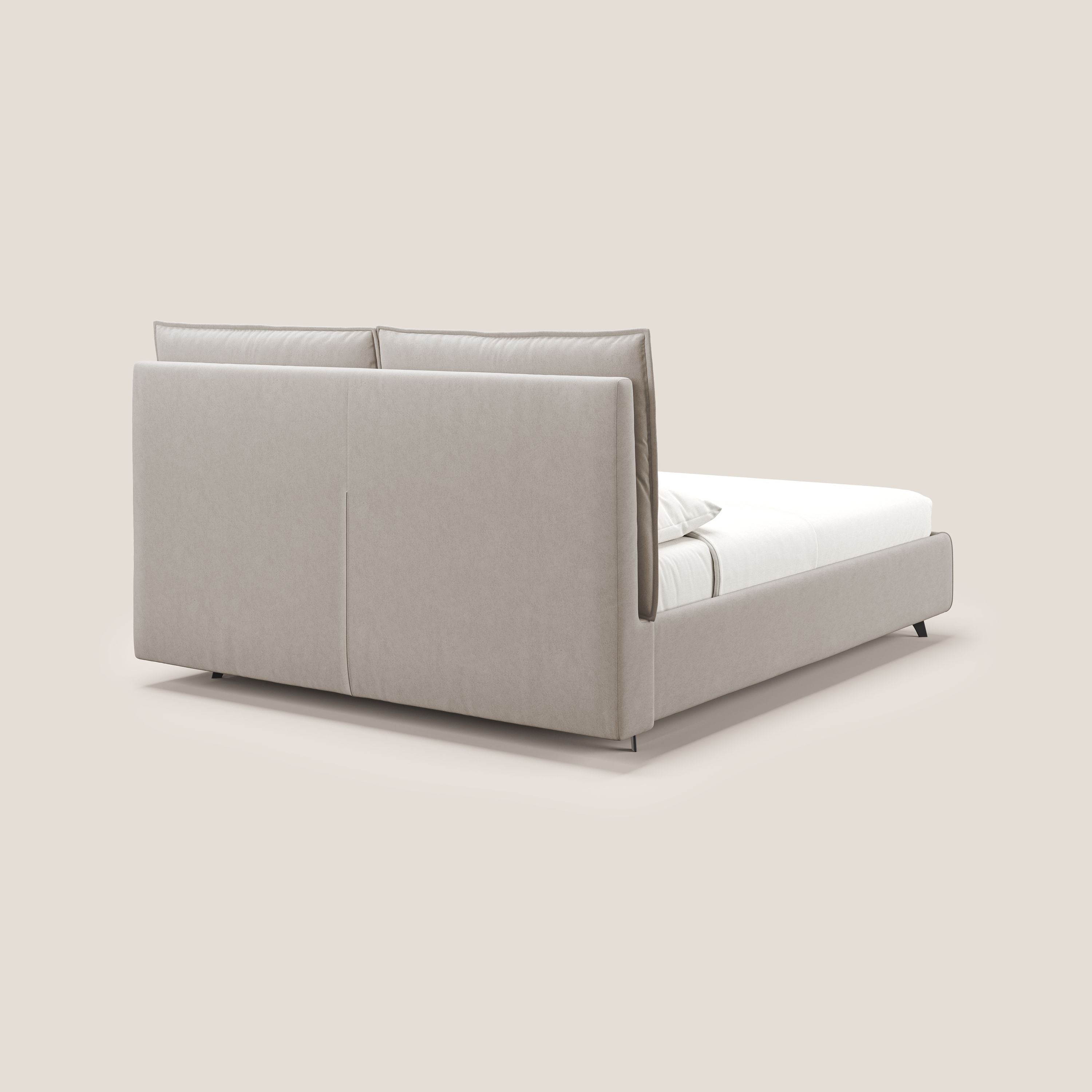 Nives letto imbottito contenitore sfoderabile in microfibra velluto impermeabile T09 tortora - divani.store