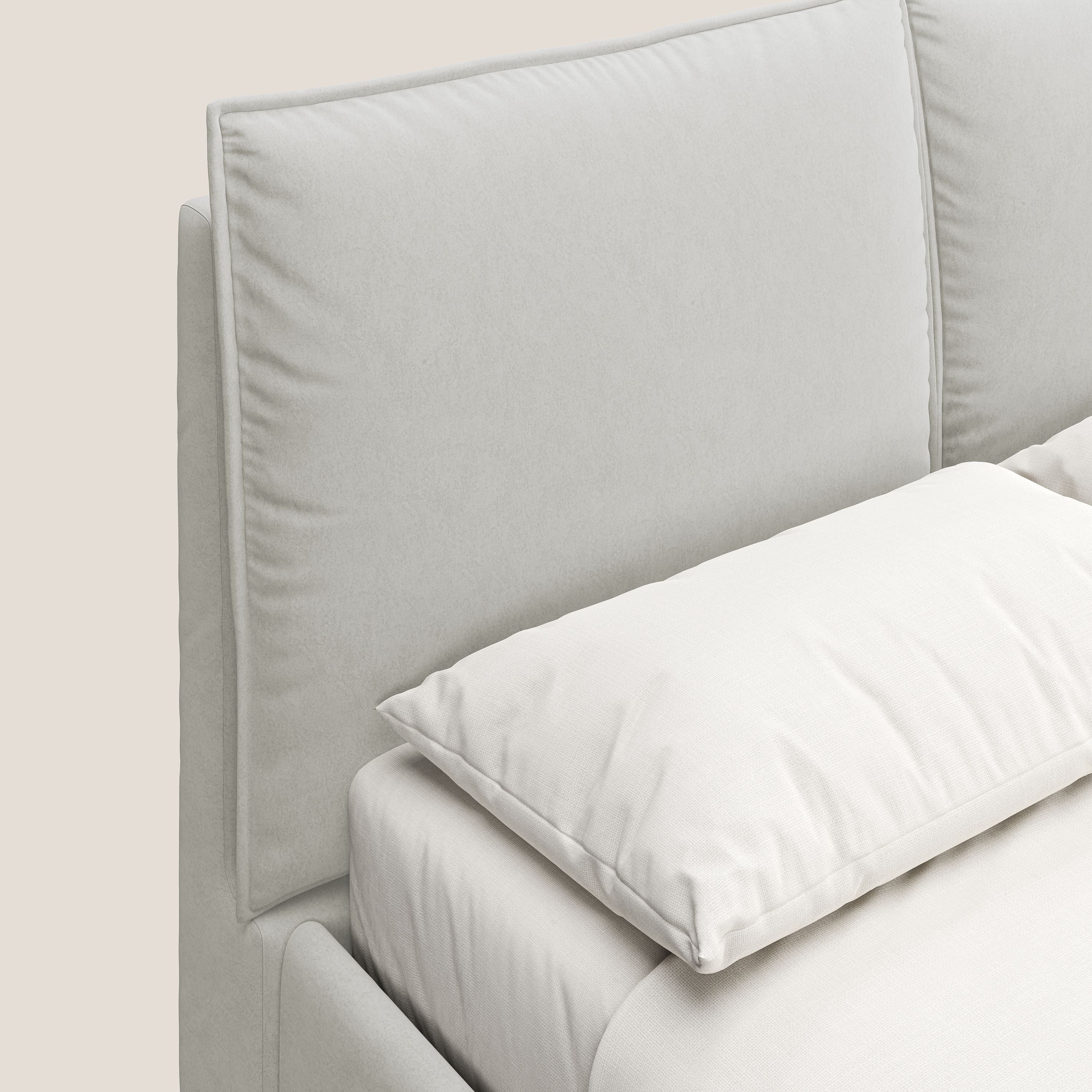 Nives letto imbottito contenitore sfoderabile in microfibra velluto impermeabile T09 panna - divani.store