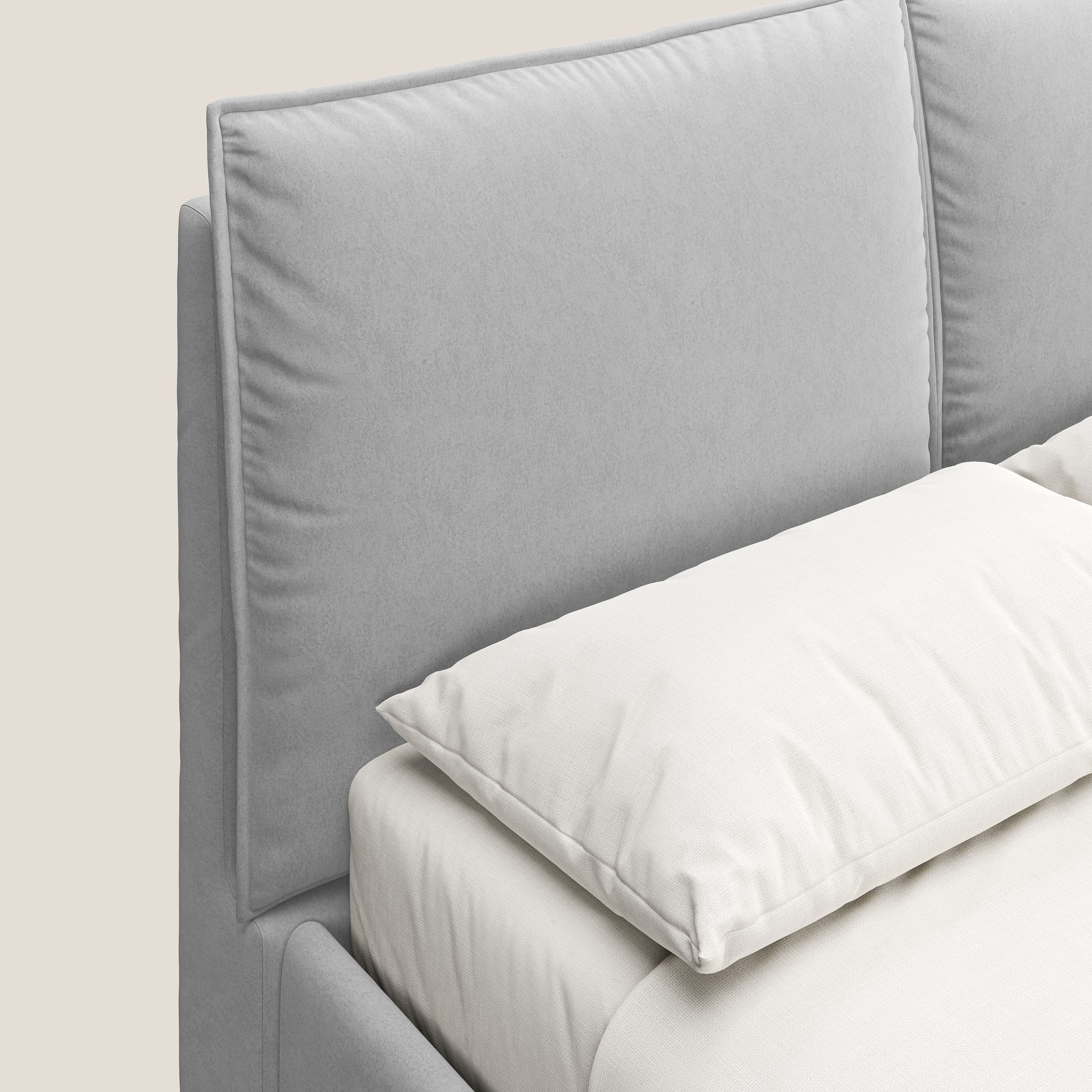 Nives letto imbottito contenitore sfoderabile in microfibra velluto impermeabile T09 grigio chiaro - divani.store