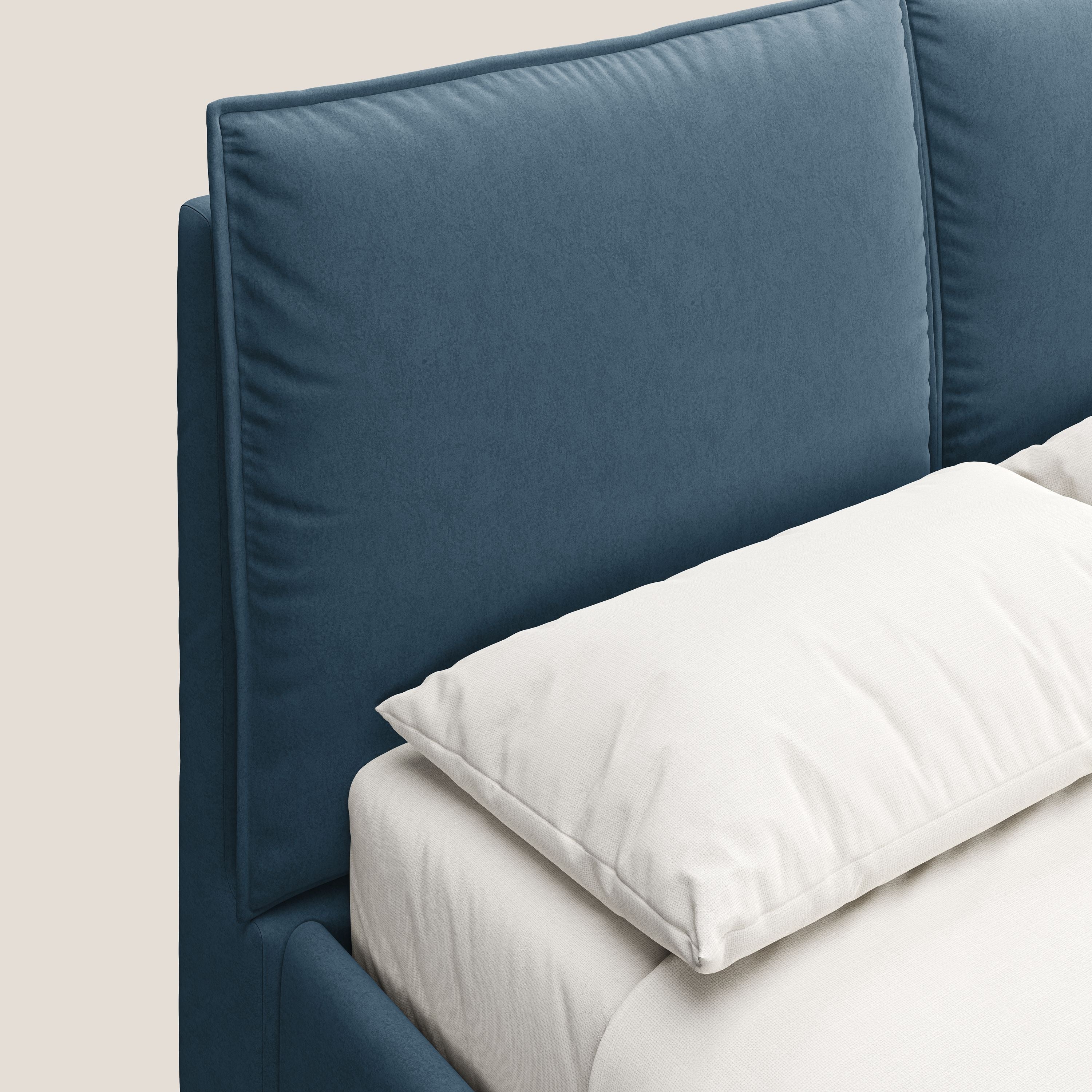 Nives letto imbottito contenitore sfoderabile in microfibra velluto impermeabile T09 blu - divani.store
