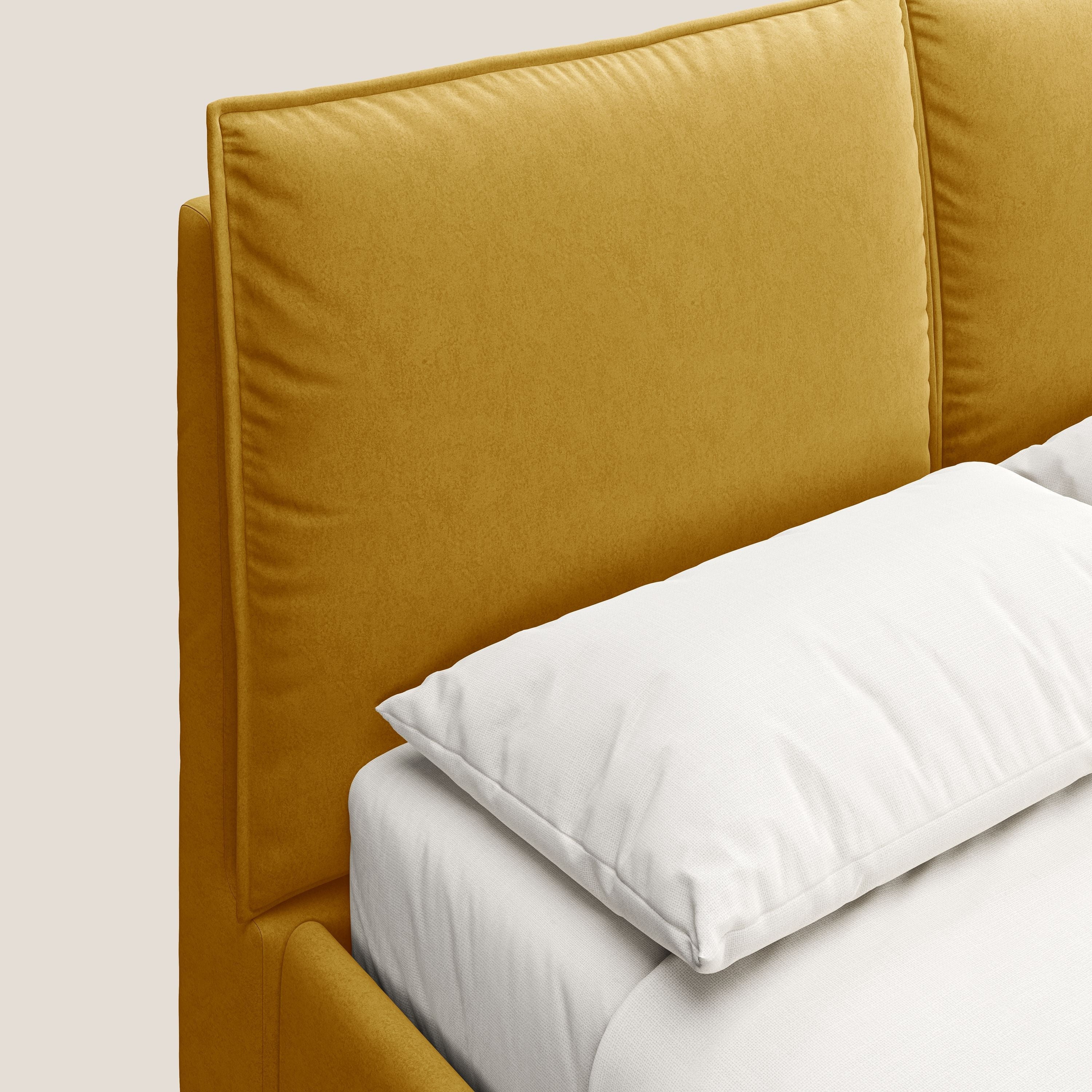 Nives letto imbottito contenitore sfoderabile in microfibra velluto impermeabile T09 giallo - divani.store