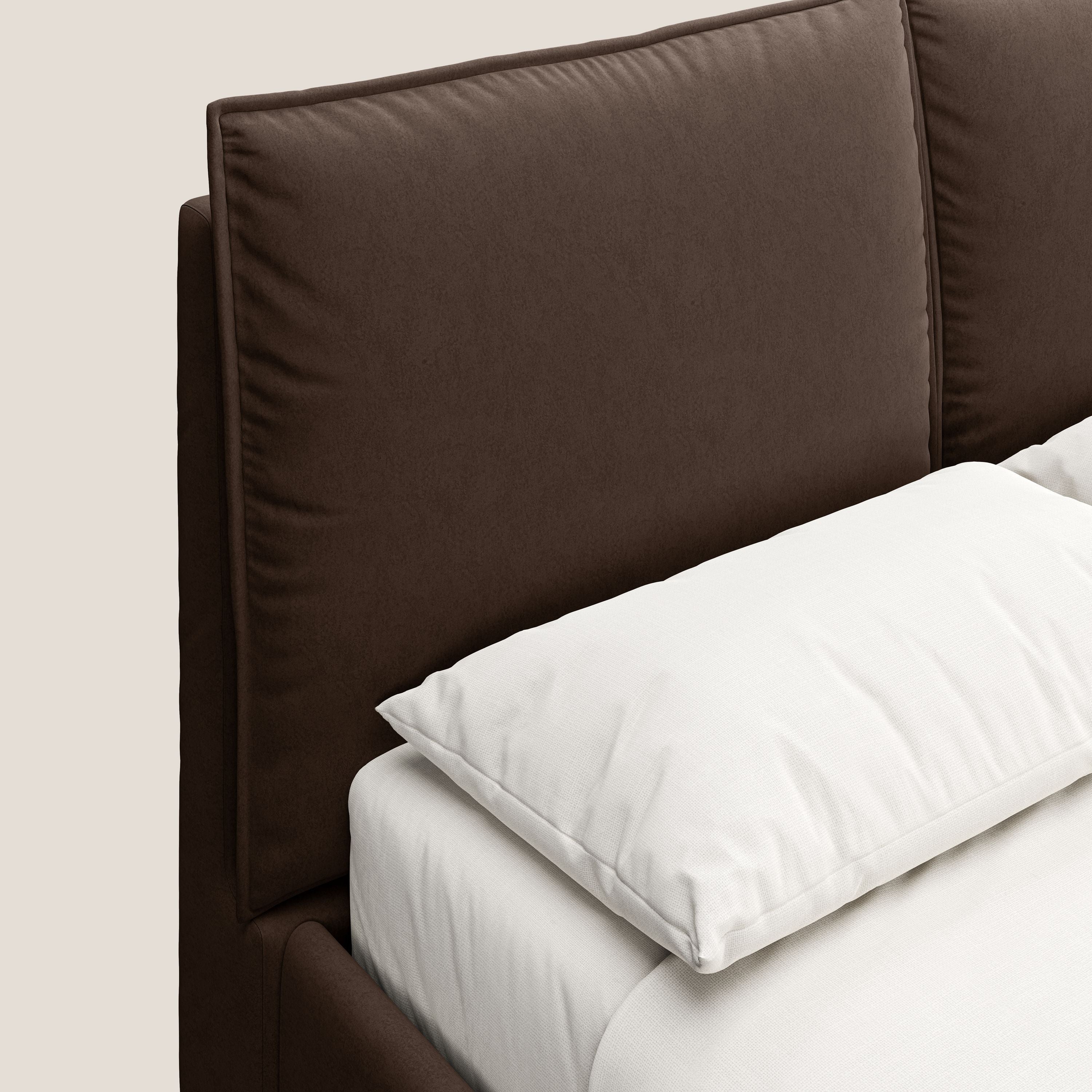 Nives letto imbottito contenitore sfoderabile in microfibra velluto impermeabile T09 marrone - divani.store