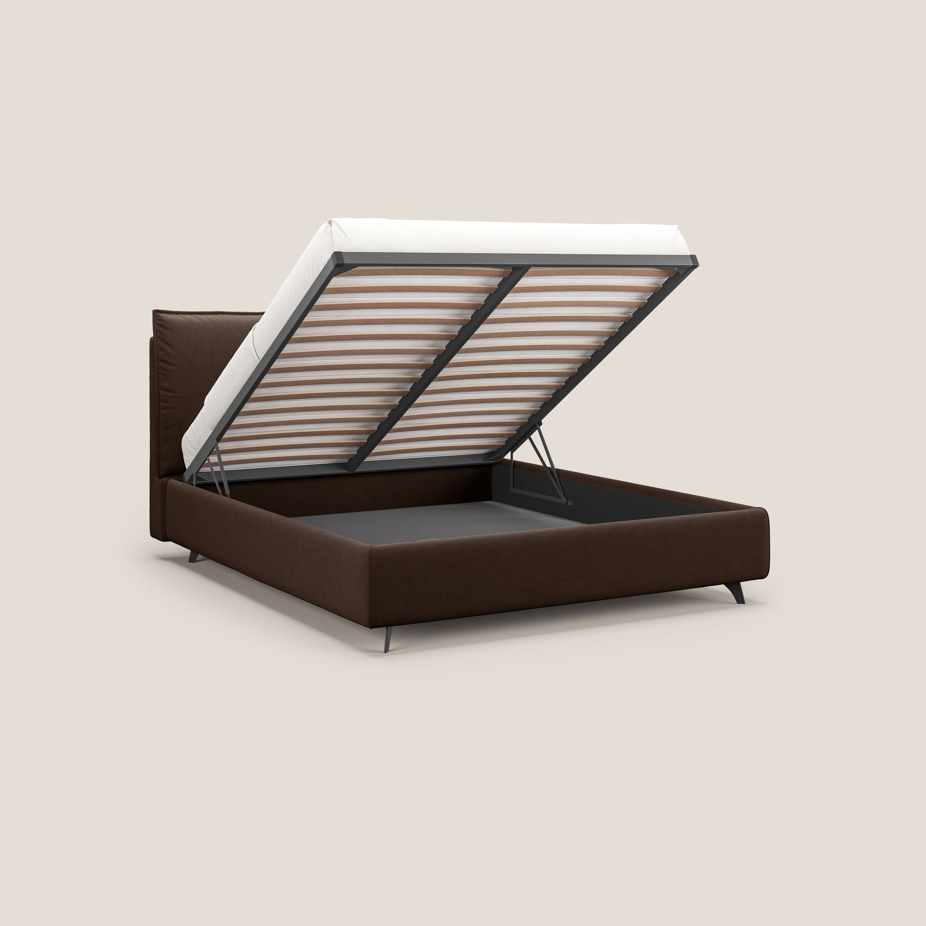 Nives letto imbottito contenitore sfoderabile in microfibra velluto impermeabile T09 marrone - divani.store