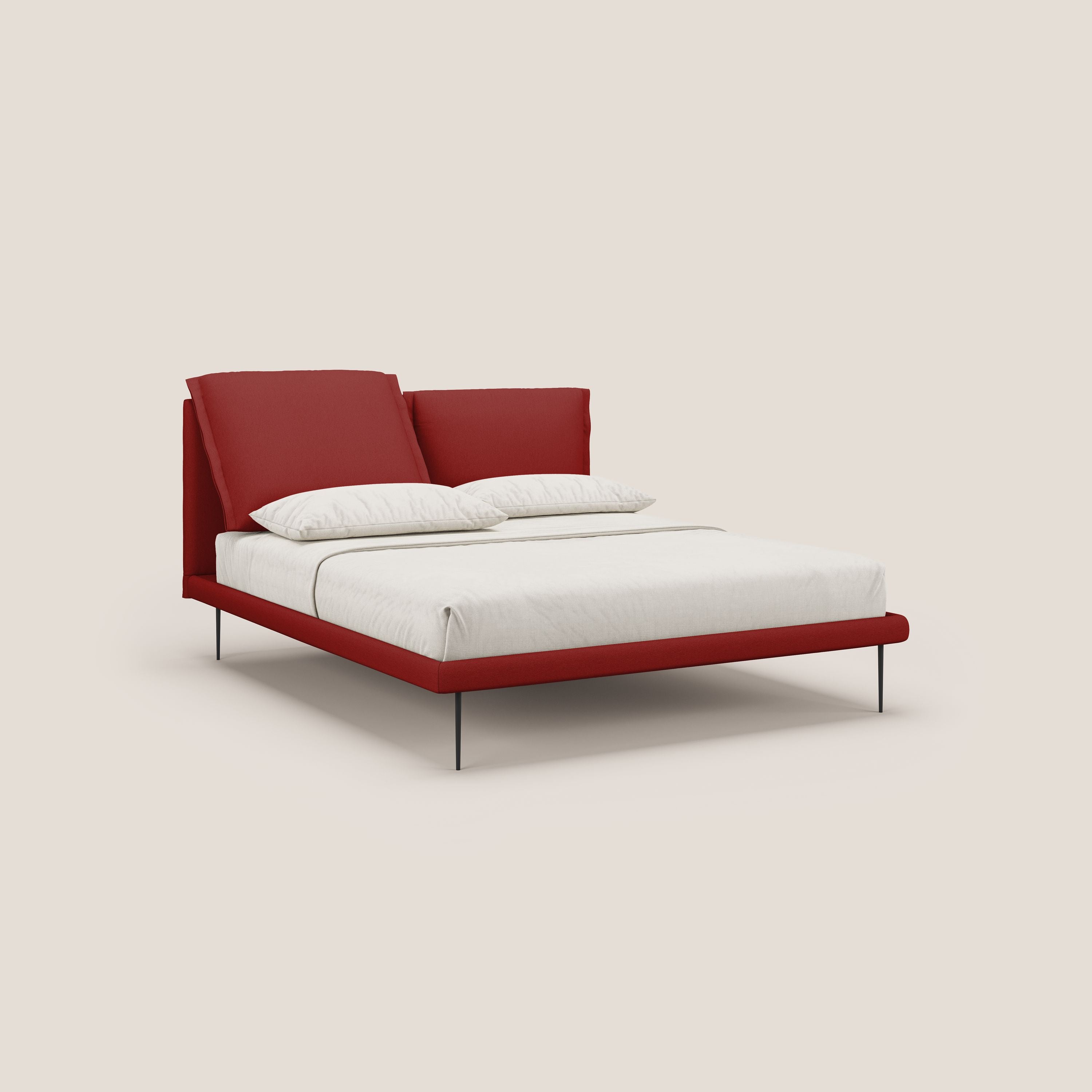 Noah letto con cuscini regolabili e piedi alti in metallo in tessuto smacchiabile T05 rosso - divani.store