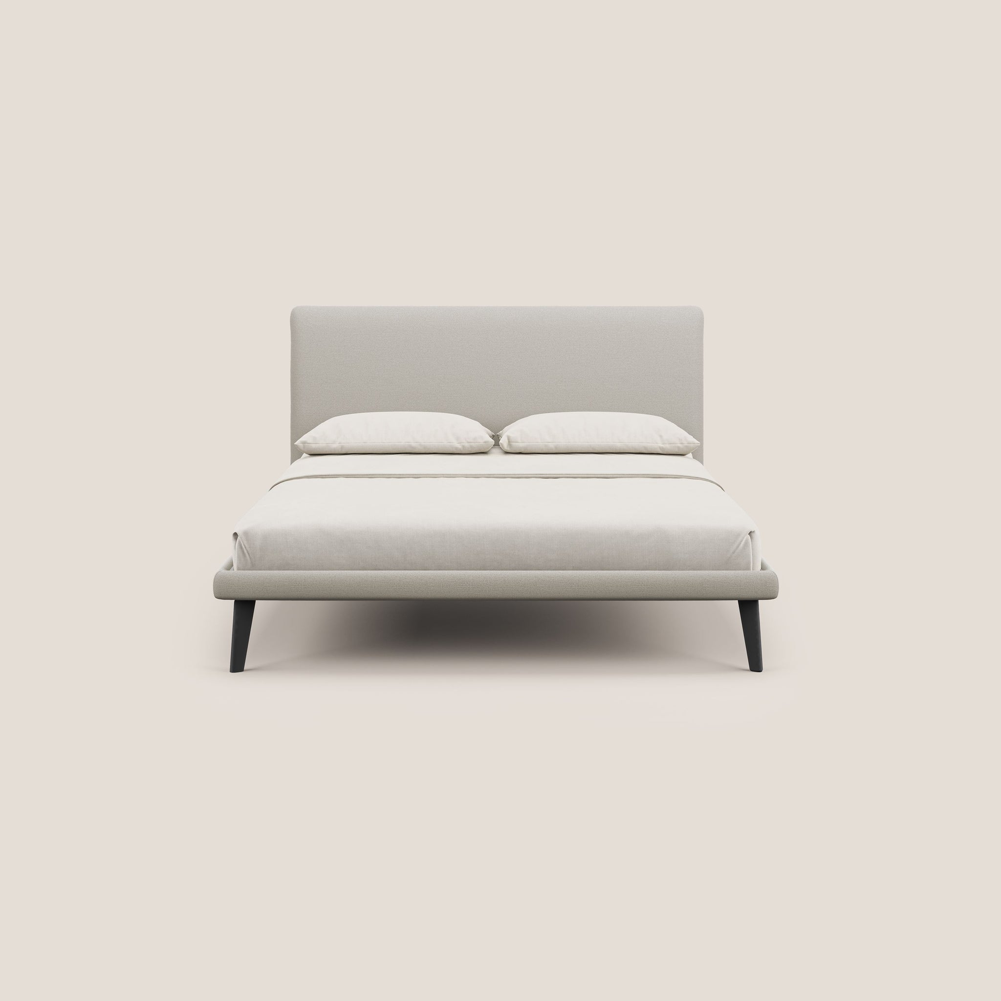 Noel letto minimal scandinavo con piedi in mogano e tessuto fiammato impermeabile T19 - divani.store