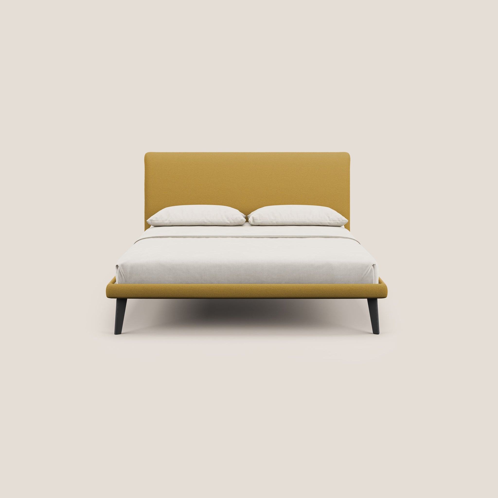 Noel letto minimal scandinavo con piedi in mogano e tessuto fiammato impermeabile T19 - divani.store