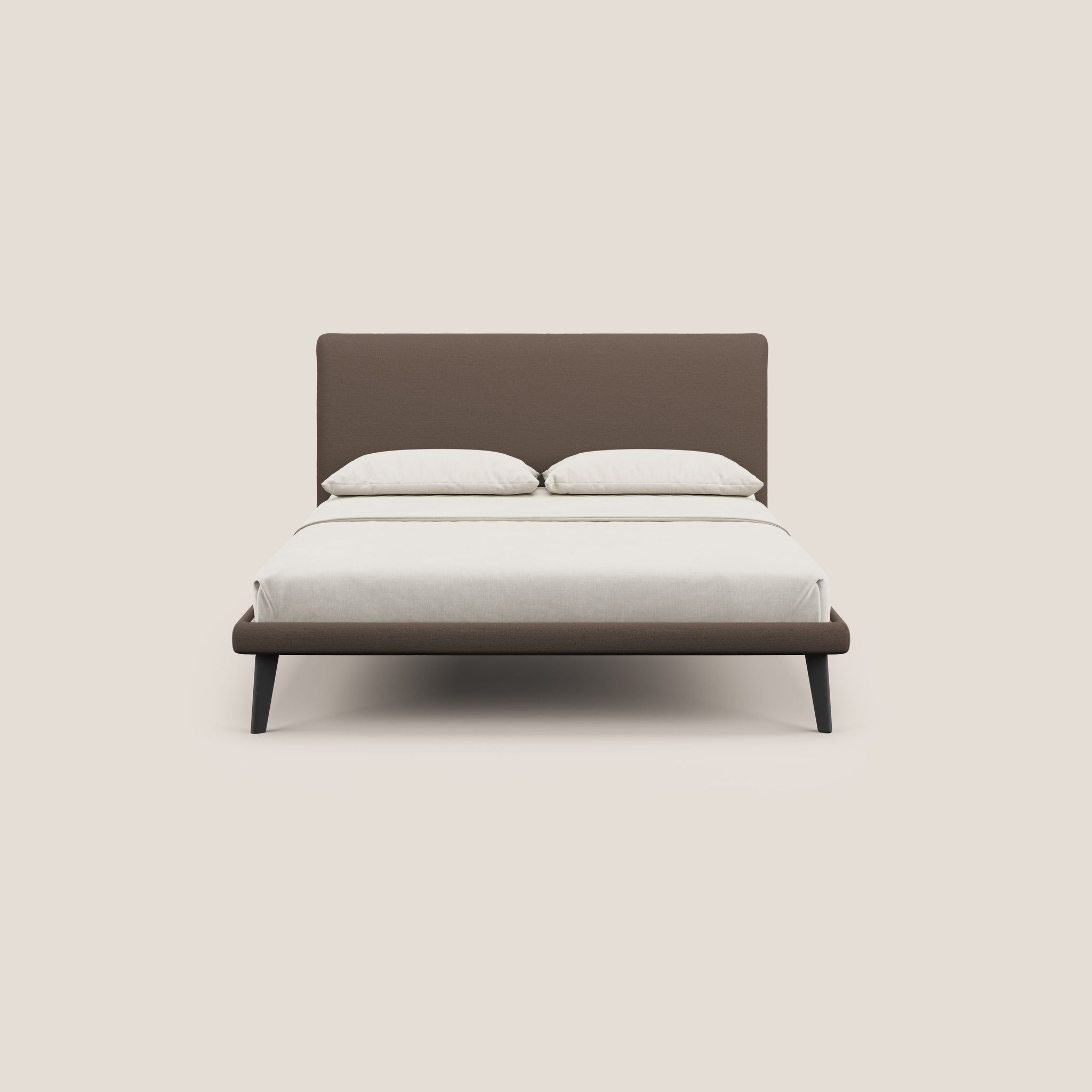 Noel letto minimal scandinavo con piedi in mogano e tessuto fiammato impermeabile T19 - divani.store