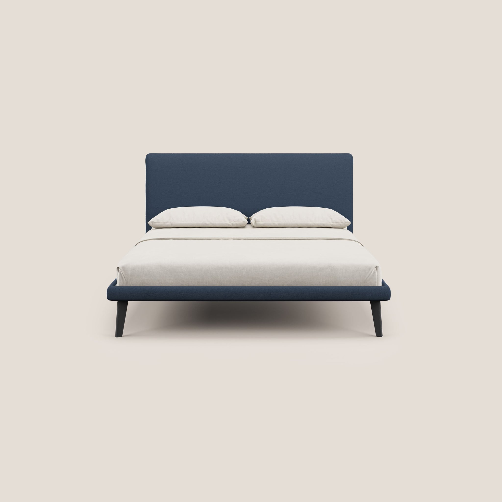 Noel letto minimal scandinavo con piedi in mogano e tessuto fiammato impermeabile T19 - divani.store