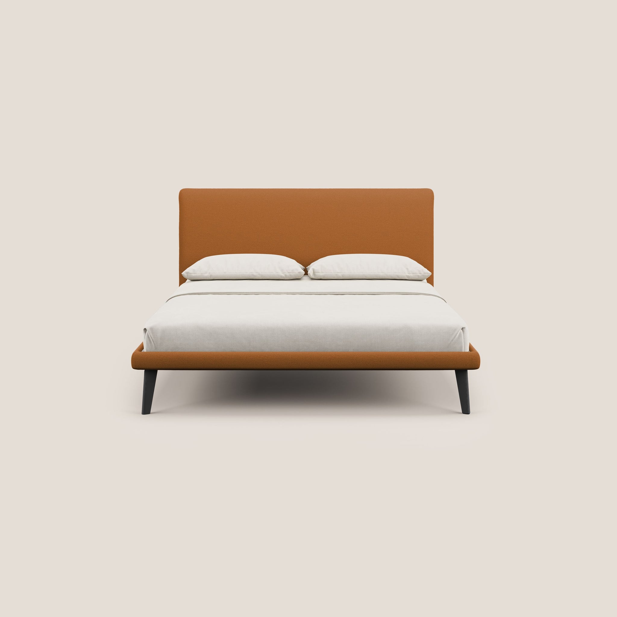 Noel letto minimal scandinavo con piedi in mogano e tessuto fiammato impermeabile T19 - divani.store