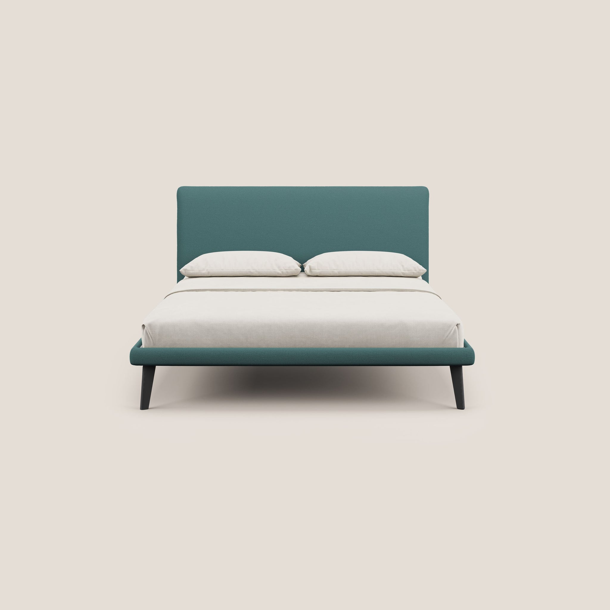 Noel letto minimal scandinavo con piedi in mogano e tessuto fiammato impermeabile T19 - divani.store