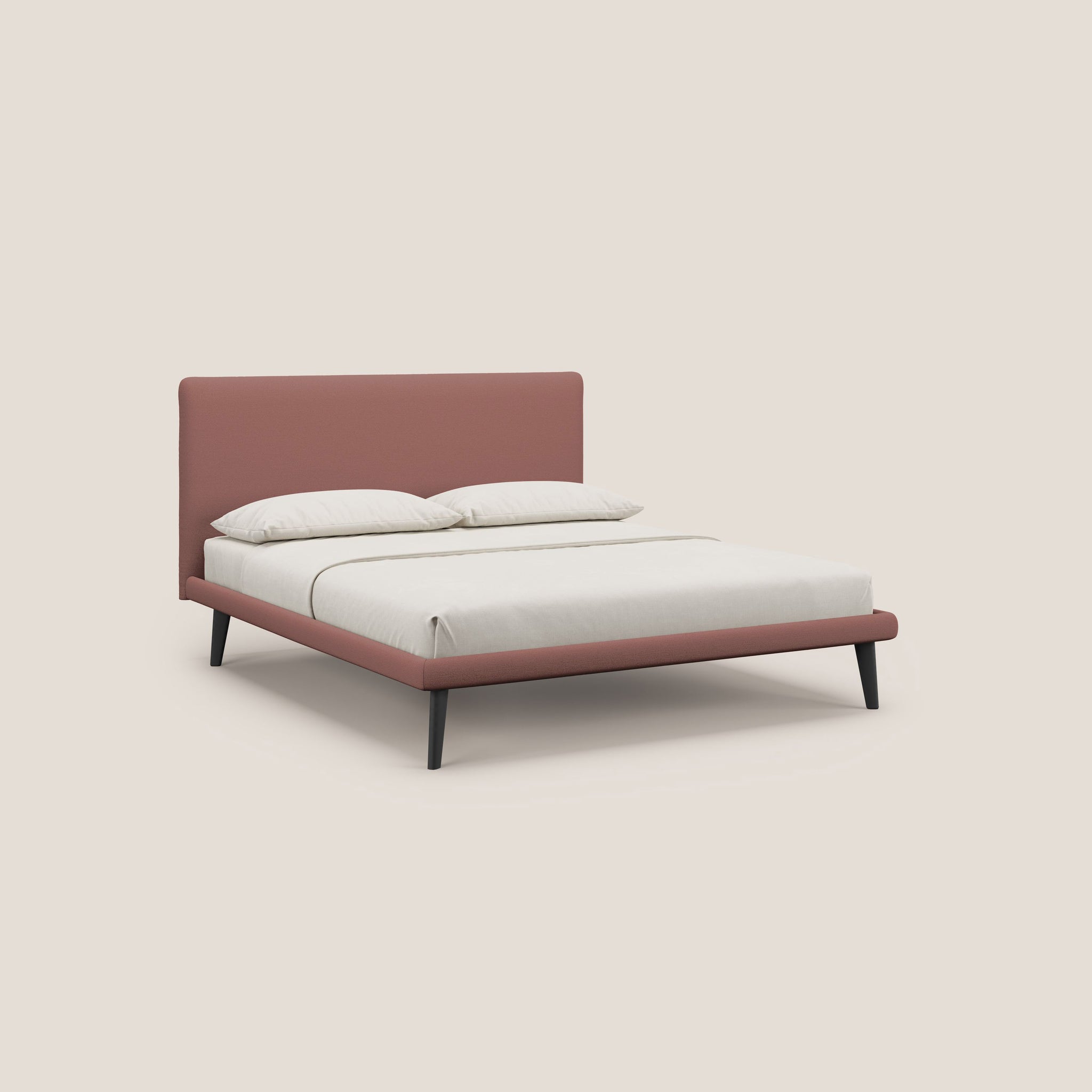 Noel letto minimal scandinavo con piedi in mogano e tessuto fiammato impermeabile T19 - divani.store