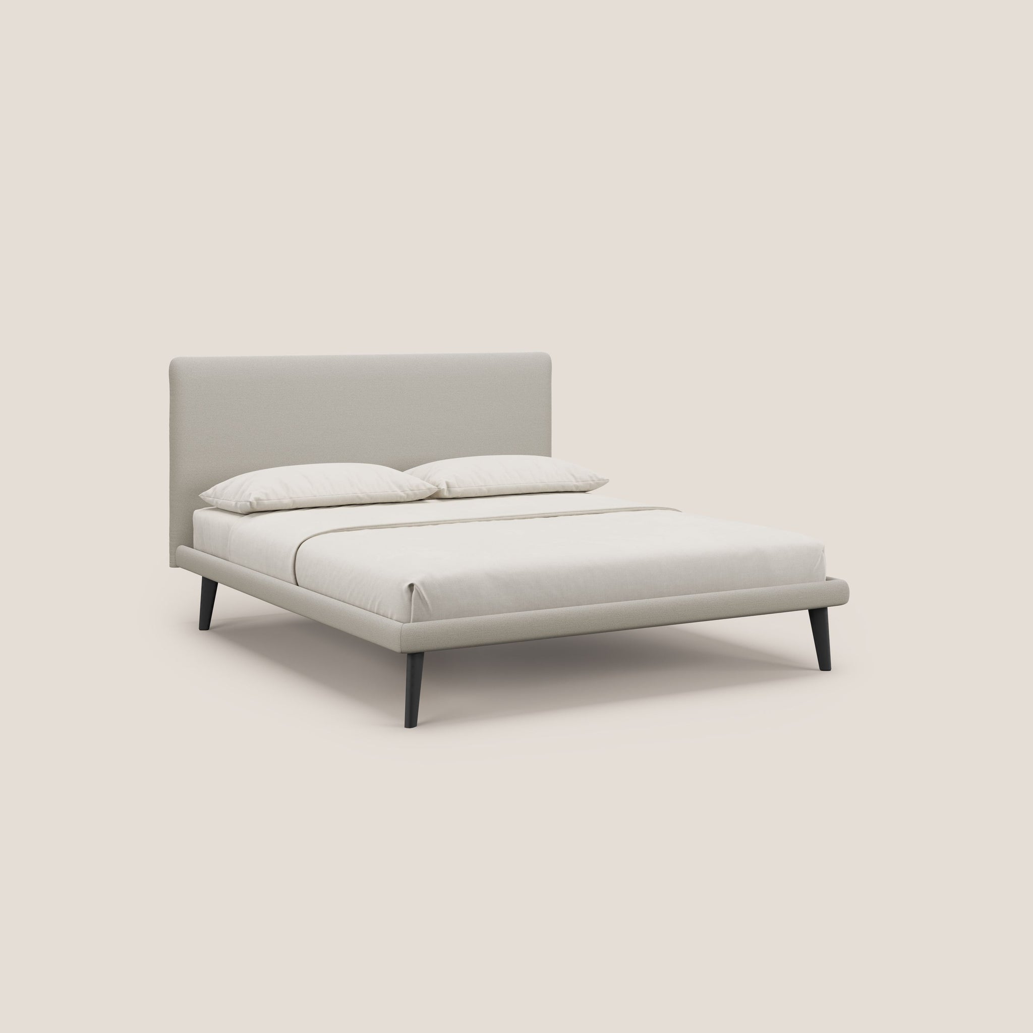 Noel letto minimal scandinavo con piedi in mogano e tessuto fiammato impermeabile T19 - divani.store