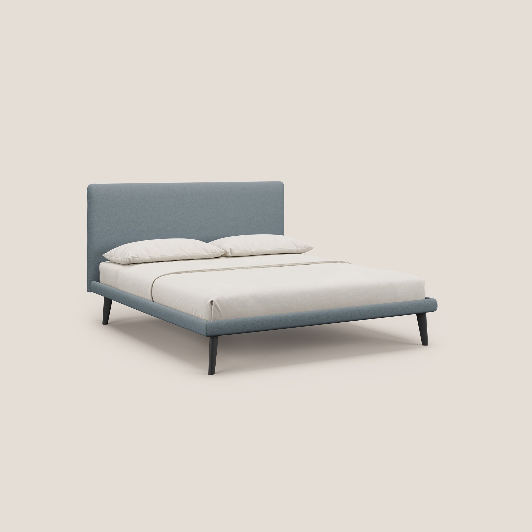 Noel letto minimal scandinavo con piedi in mogano e tessuto fiammato impermeabile T19 - divani.store