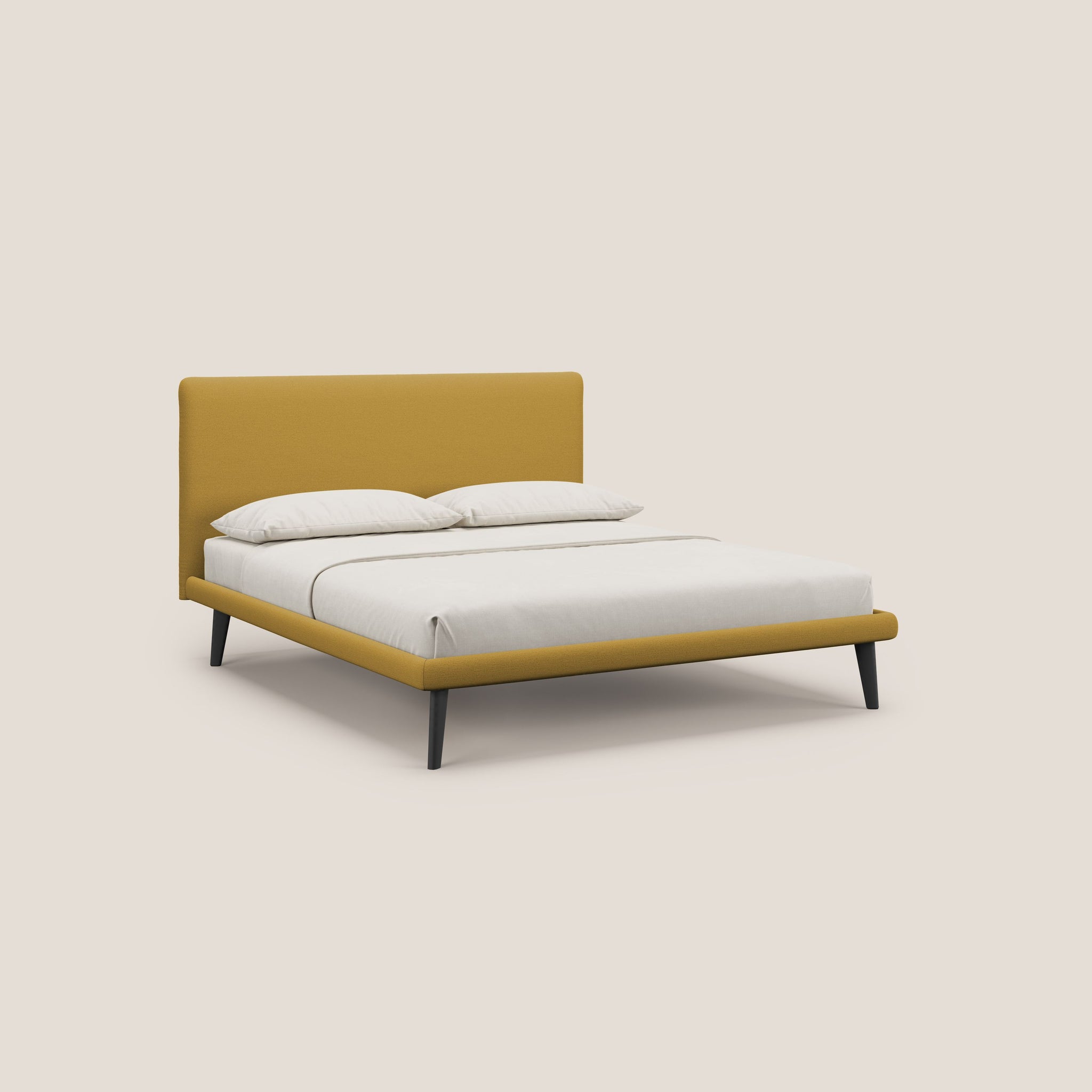 Noel letto minimal scandinavo con piedi in mogano e tessuto fiammato impermeabile T19 - divani.store