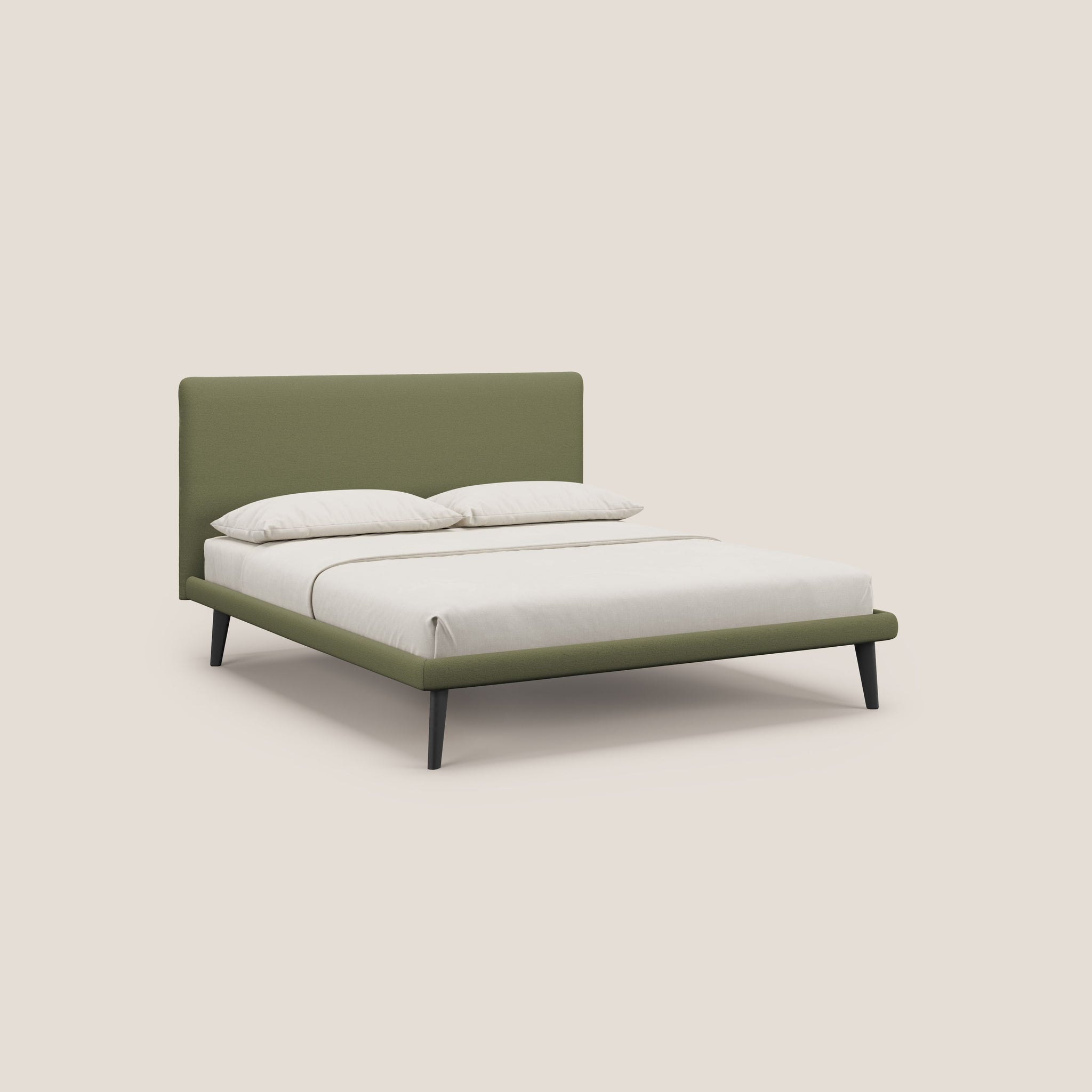 Noel letto minimal scandinavo con piedi in mogano e tessuto fiammato impermeabile T19 - divani.store