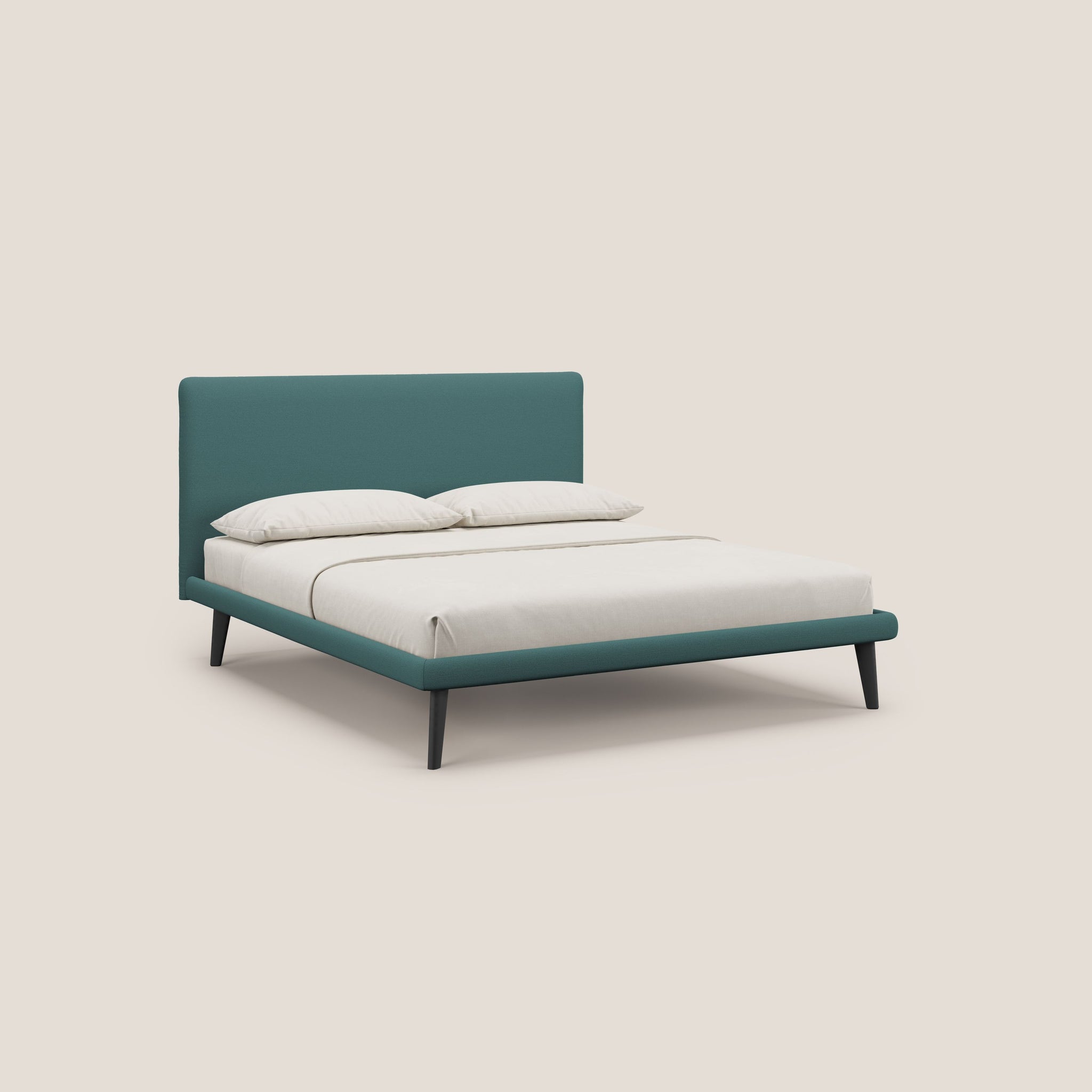 Noel letto minimal scandinavo con piedi in mogano e tessuto fiammato impermeabile T19 - divani.store