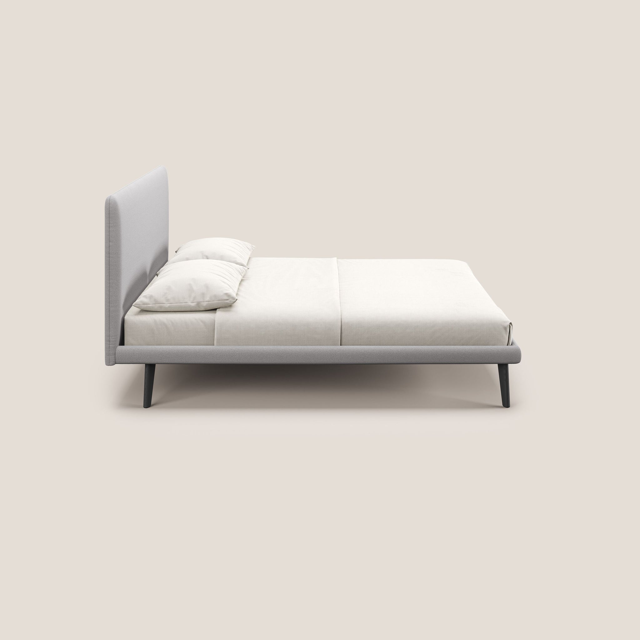 Noel letto minimal scandinavo con piedi in mogano e tessuto fiammato impermeabile T19 - divani.store