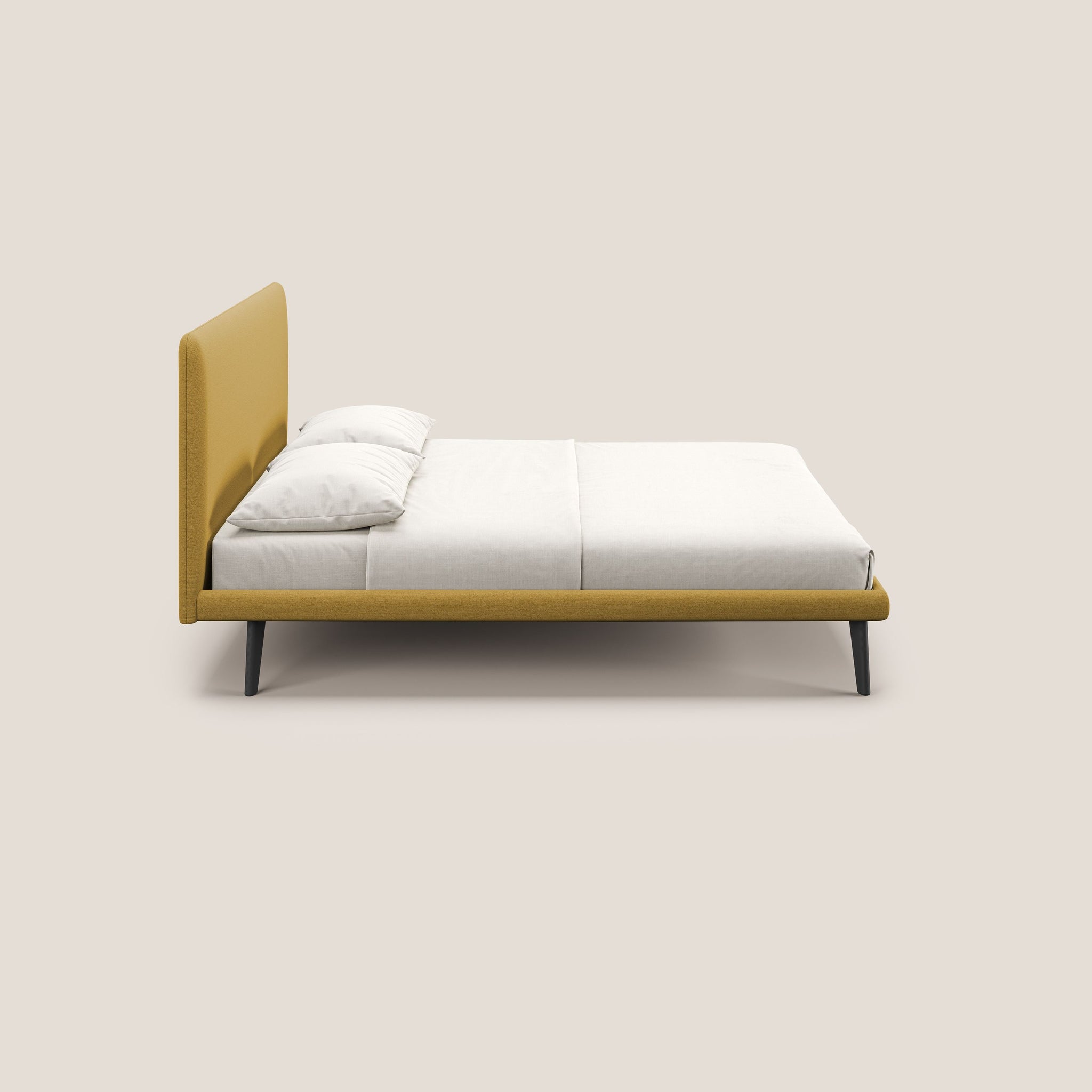 Noel letto minimal scandinavo con piedi in mogano e tessuto fiammato impermeabile T19 - divani.store