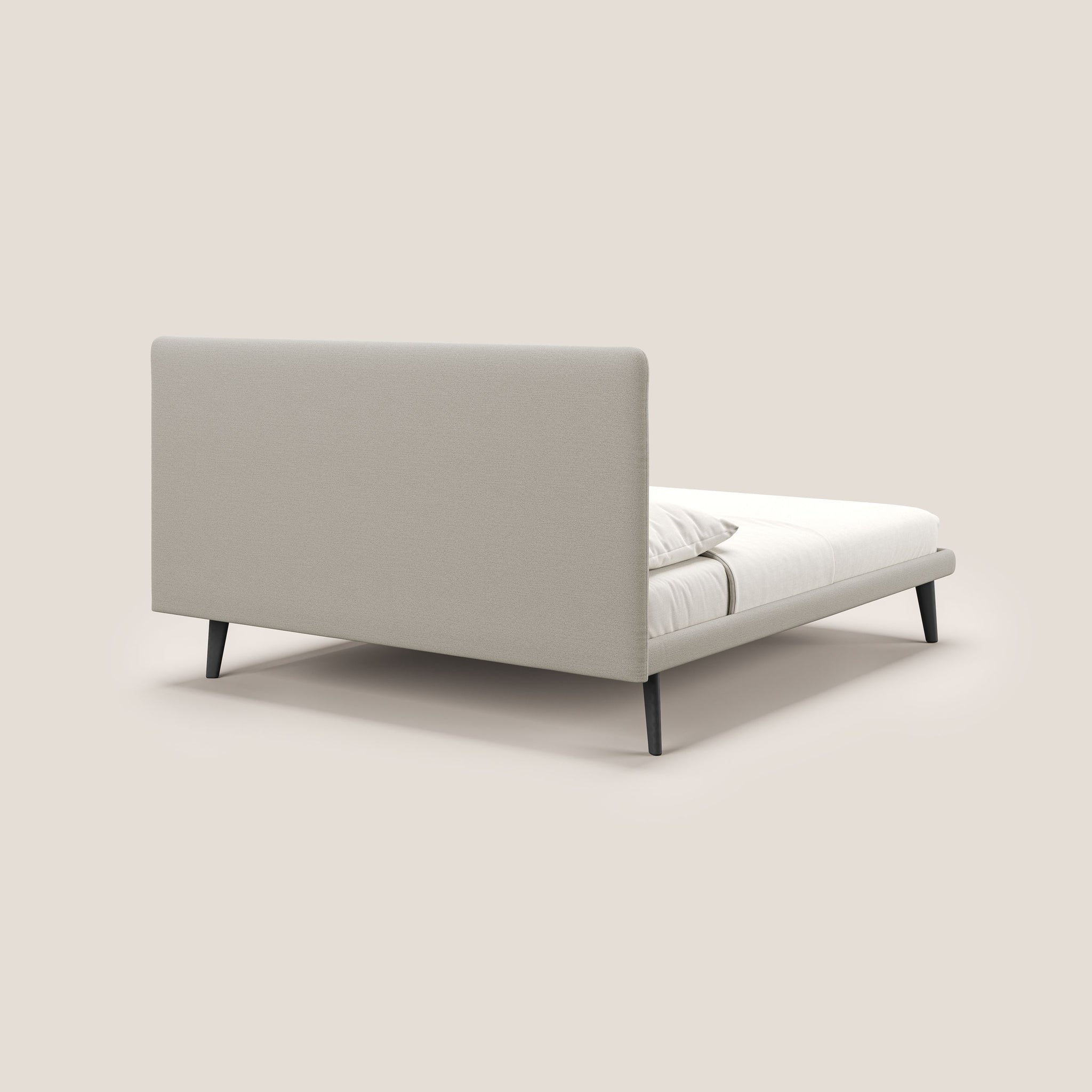 Noel letto minimal scandinavo con piedi in mogano e tessuto fiammato impermeabile T19 - divani.store