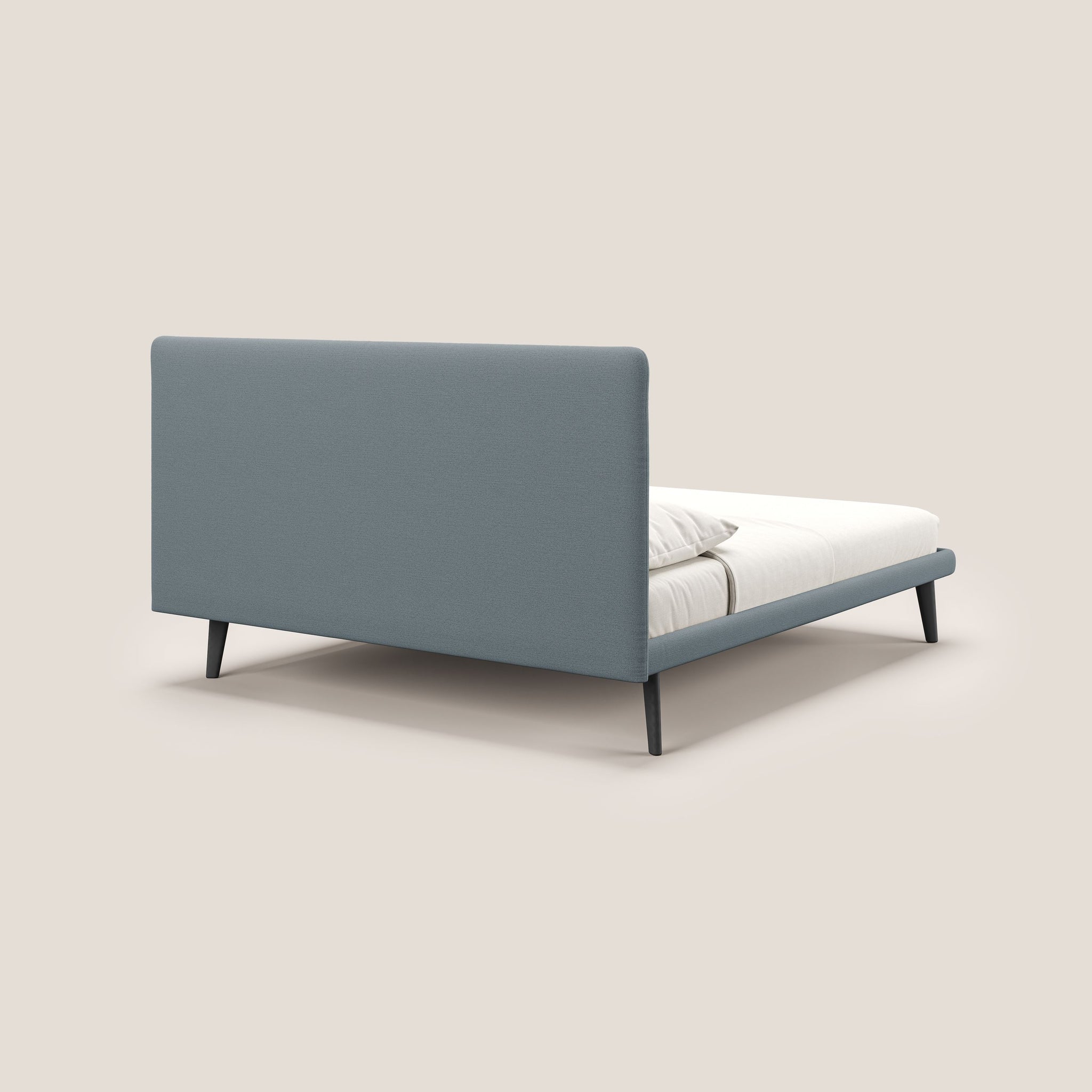 Noel letto minimal scandinavo con piedi in mogano e tessuto fiammato impermeabile T19 - divani.store