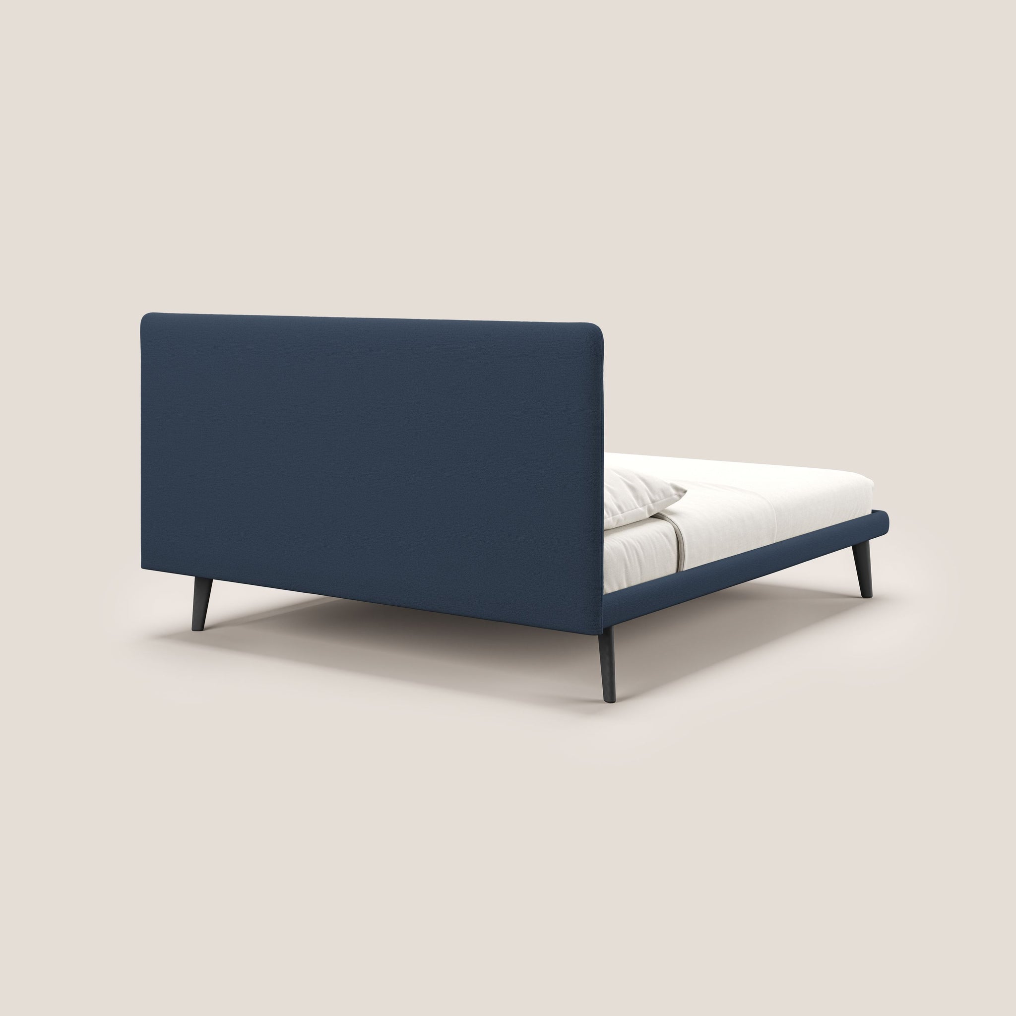 Noel letto minimal scandinavo con piedi in mogano e tessuto fiammato impermeabile T19 - divani.store