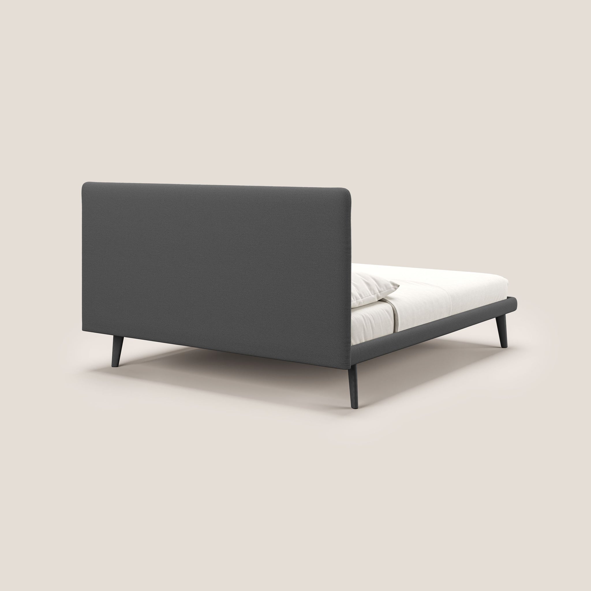 Noel letto minimal scandinavo con piedi in mogano e tessuto fiammato impermeabile T19 - divani.store