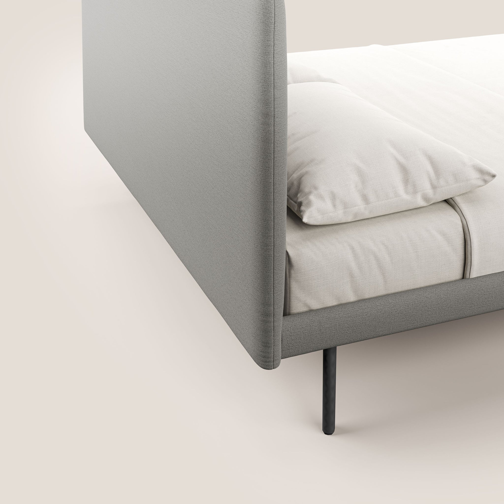 Noel letto minimal scandinavo con piedi in mogano e tessuto fiammato impermeabile T19 - divani.store