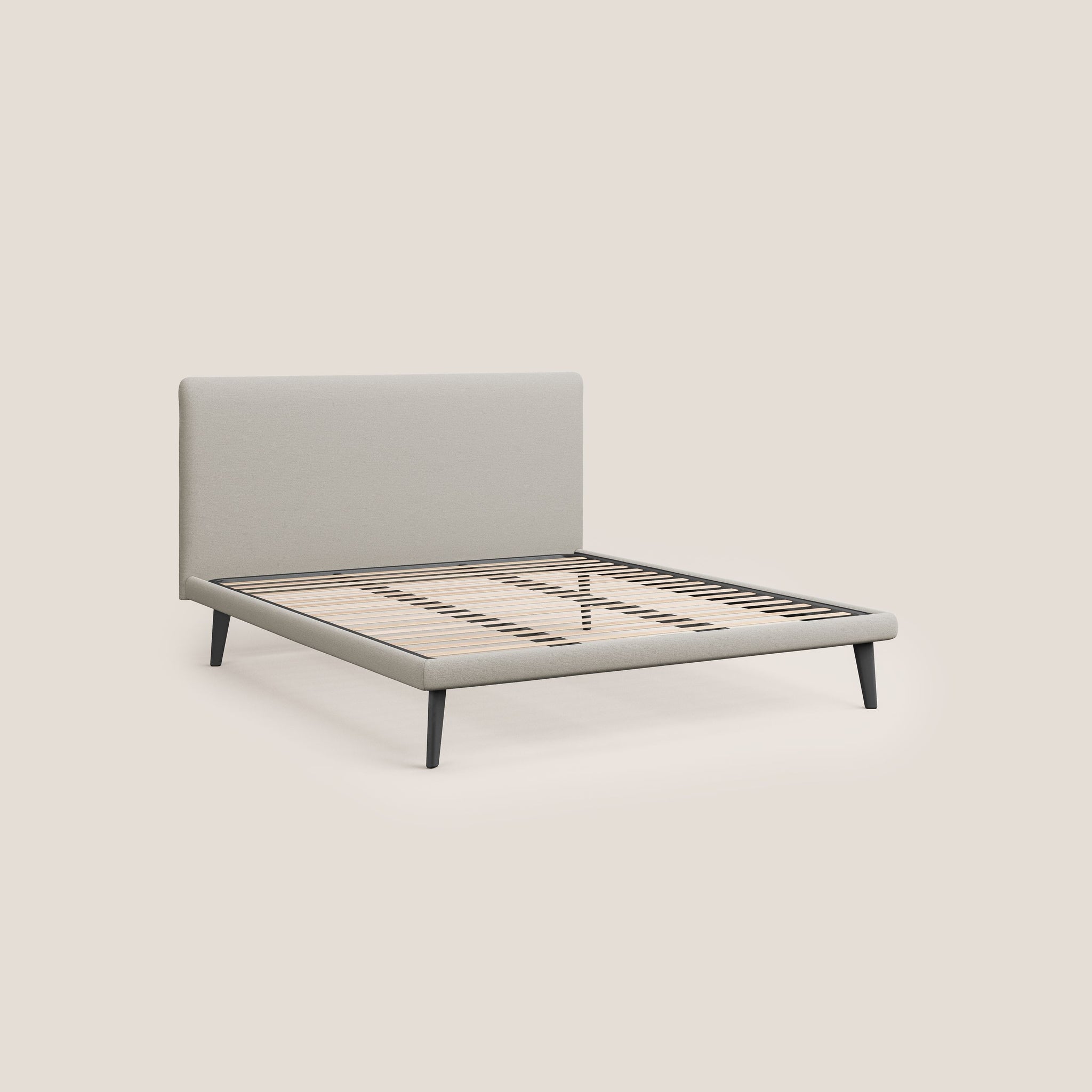 Noel letto minimal scandinavo con piedi in mogano e tessuto fiammato impermeabile T19 - divani.store