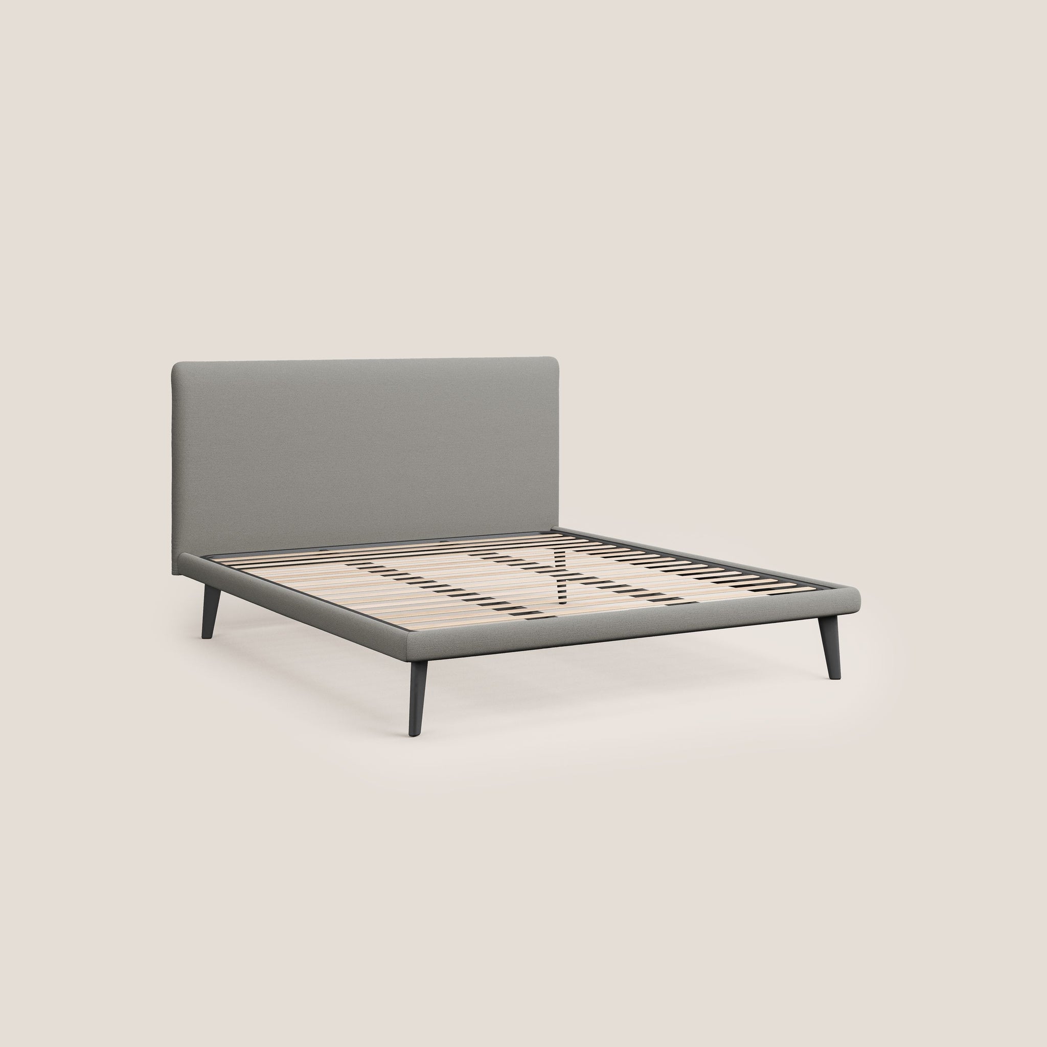 Noel letto minimal scandinavo con piedi in mogano e tessuto fiammato impermeabile T19 - divani.store