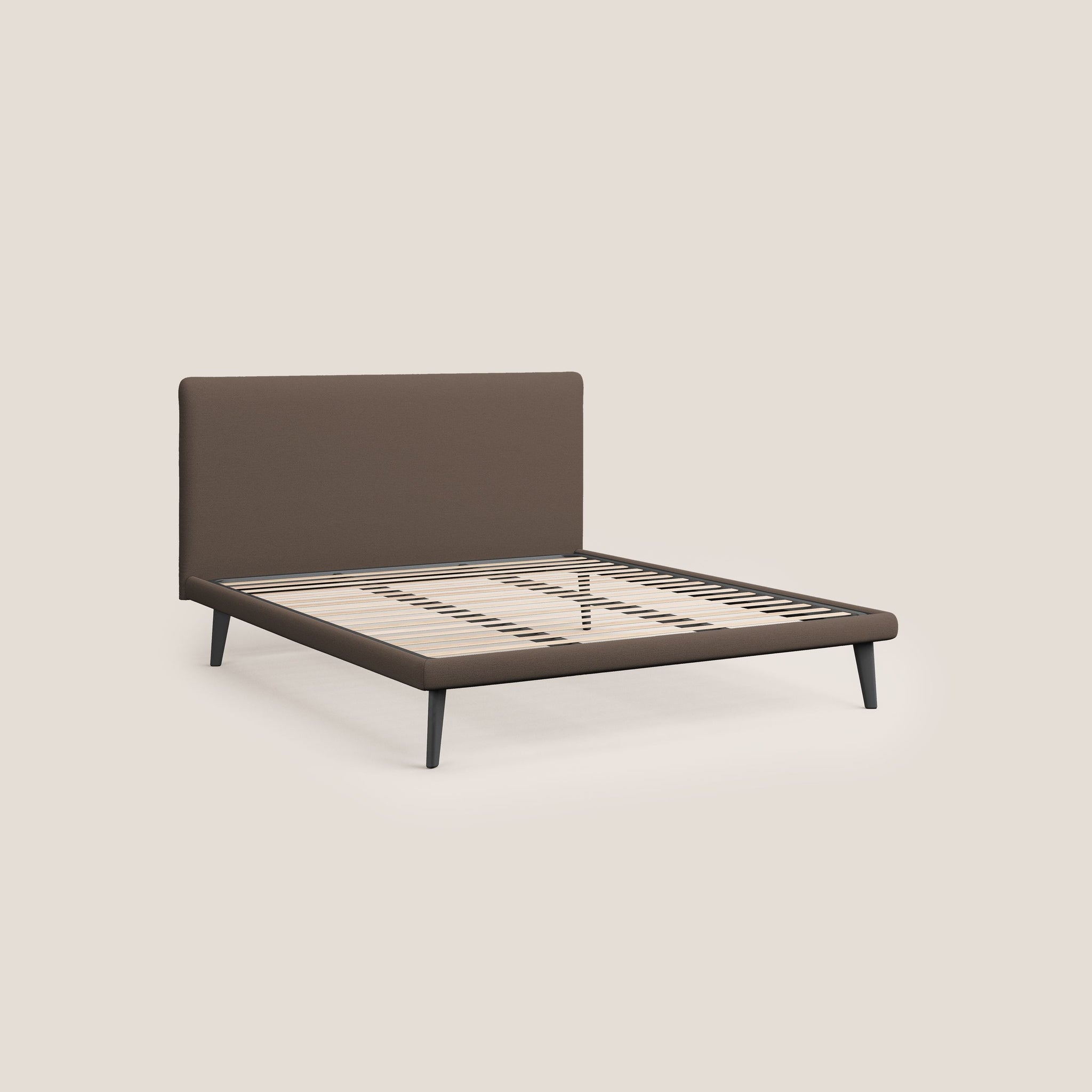 Noel letto minimal scandinavo con piedi in mogano e tessuto fiammato impermeabile T19 - divani.store