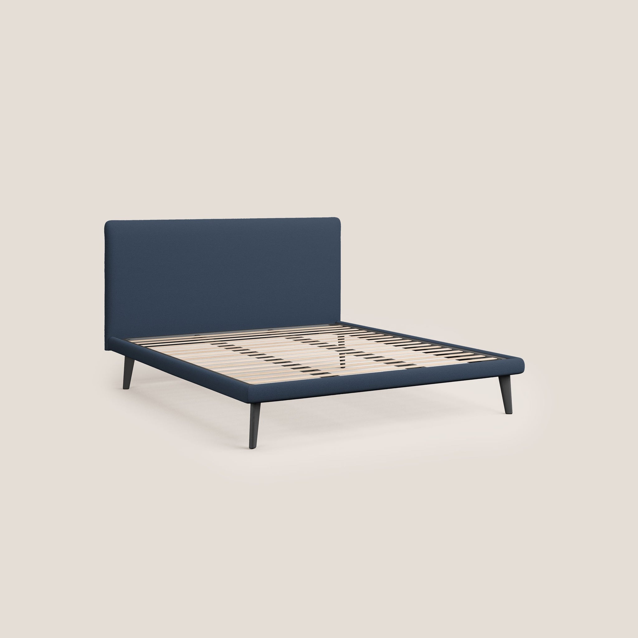 Noel letto minimal scandinavo con piedi in mogano e tessuto fiammato impermeabile T19 - divani.store