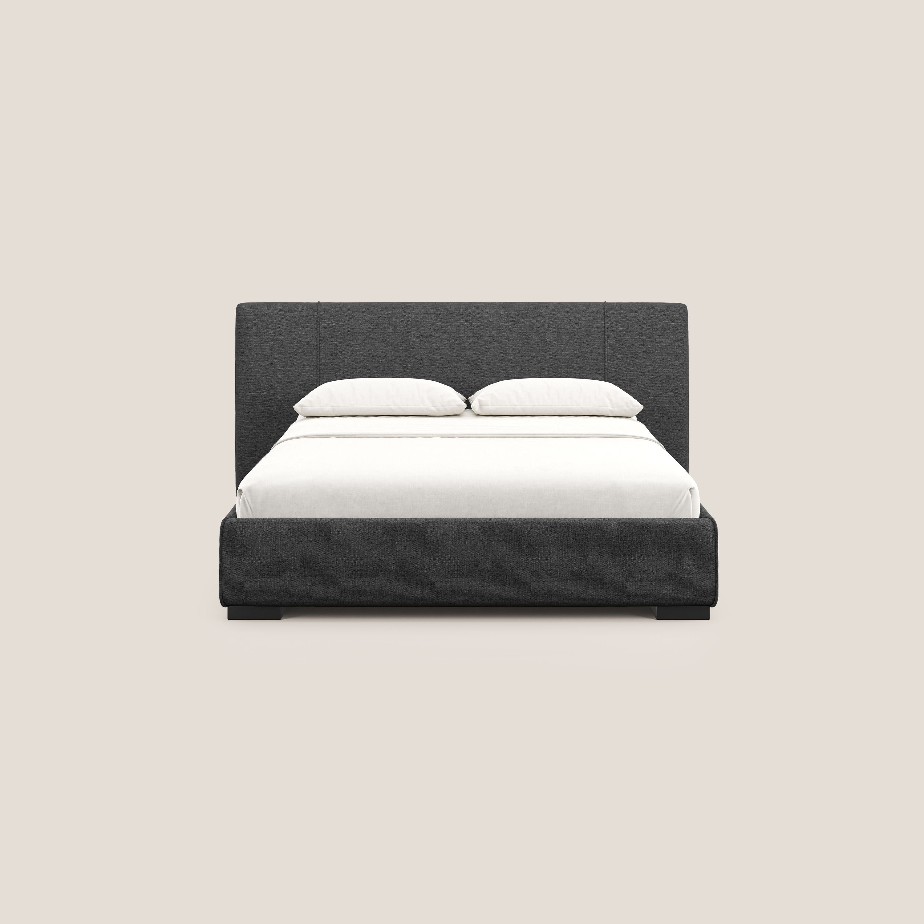 Omero letto imbottito contenitore sfoderabile in tessuto fiammato impermeabile T14 antracite - divani.store