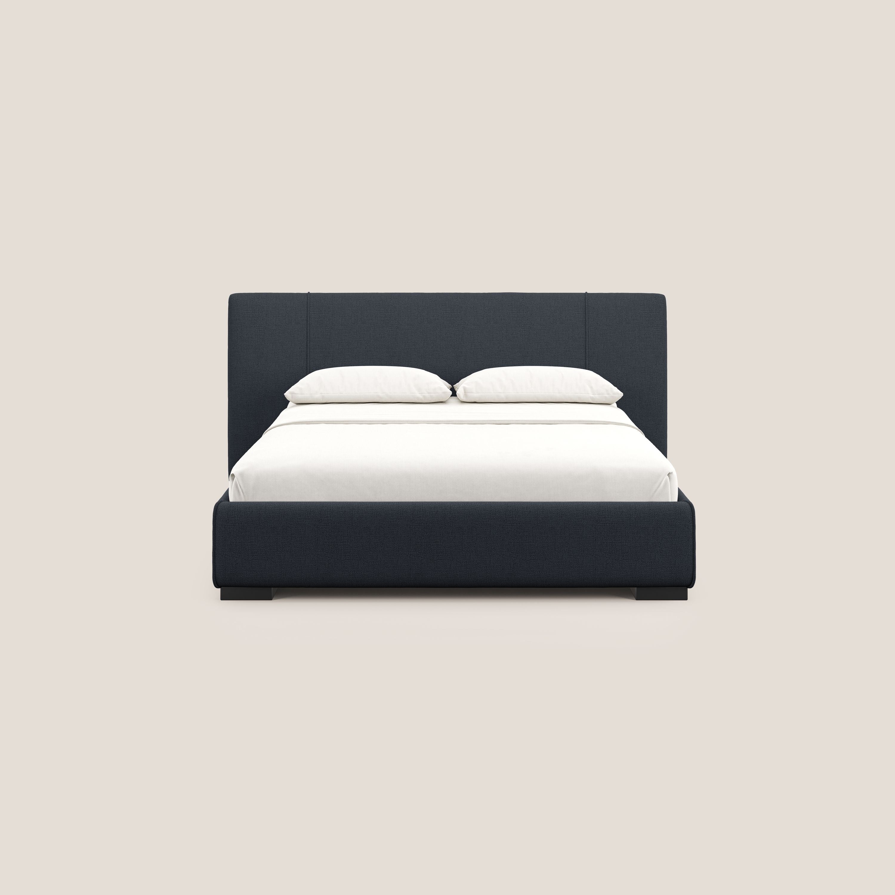 Omero letto imbottito contenitore sfoderabile in tessuto fiammato impermeabile T14 blu - divani.store