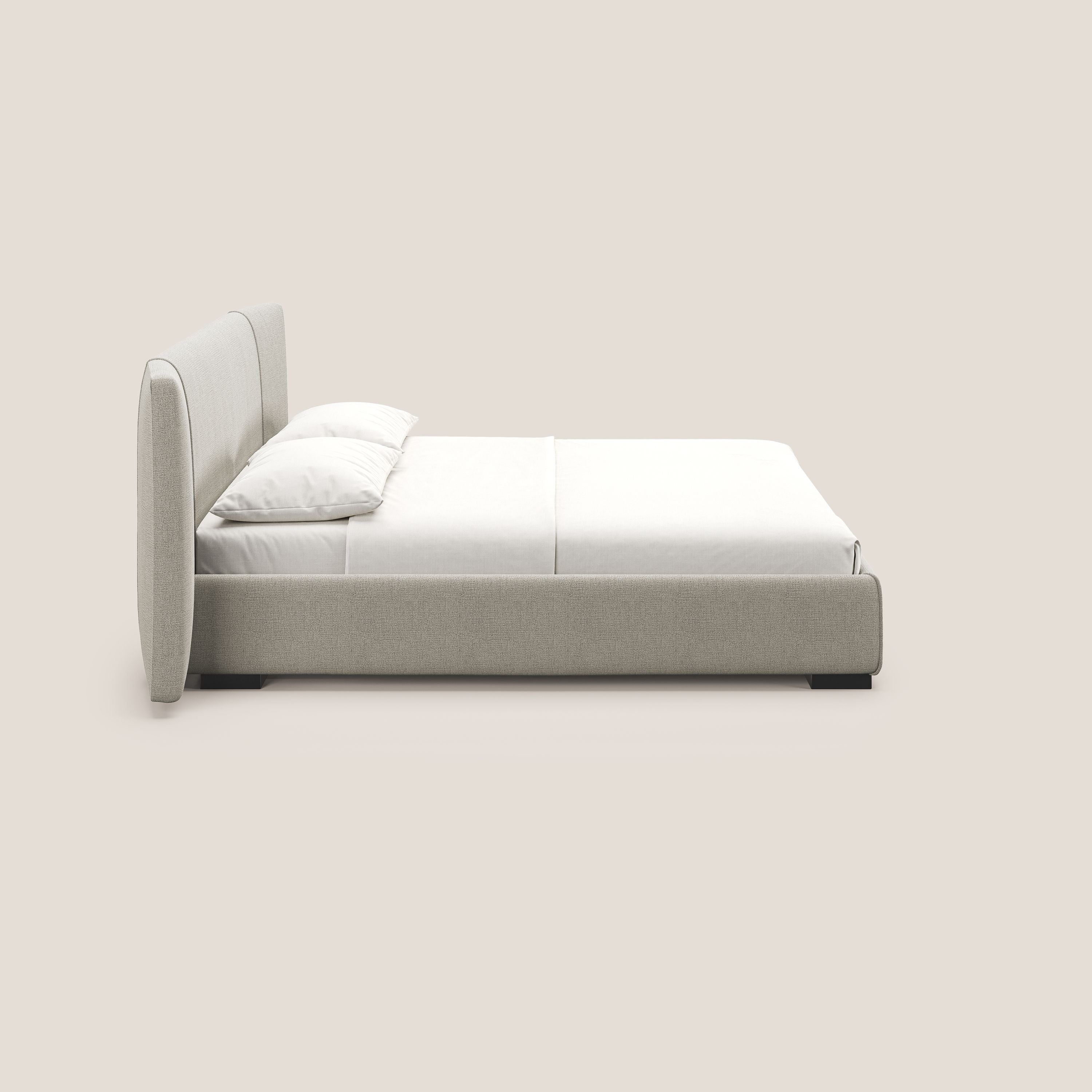 Omero letto imbottito contenitore sfoderabile in tessuto fiammato impermeabile T14 tortora - divani.store
