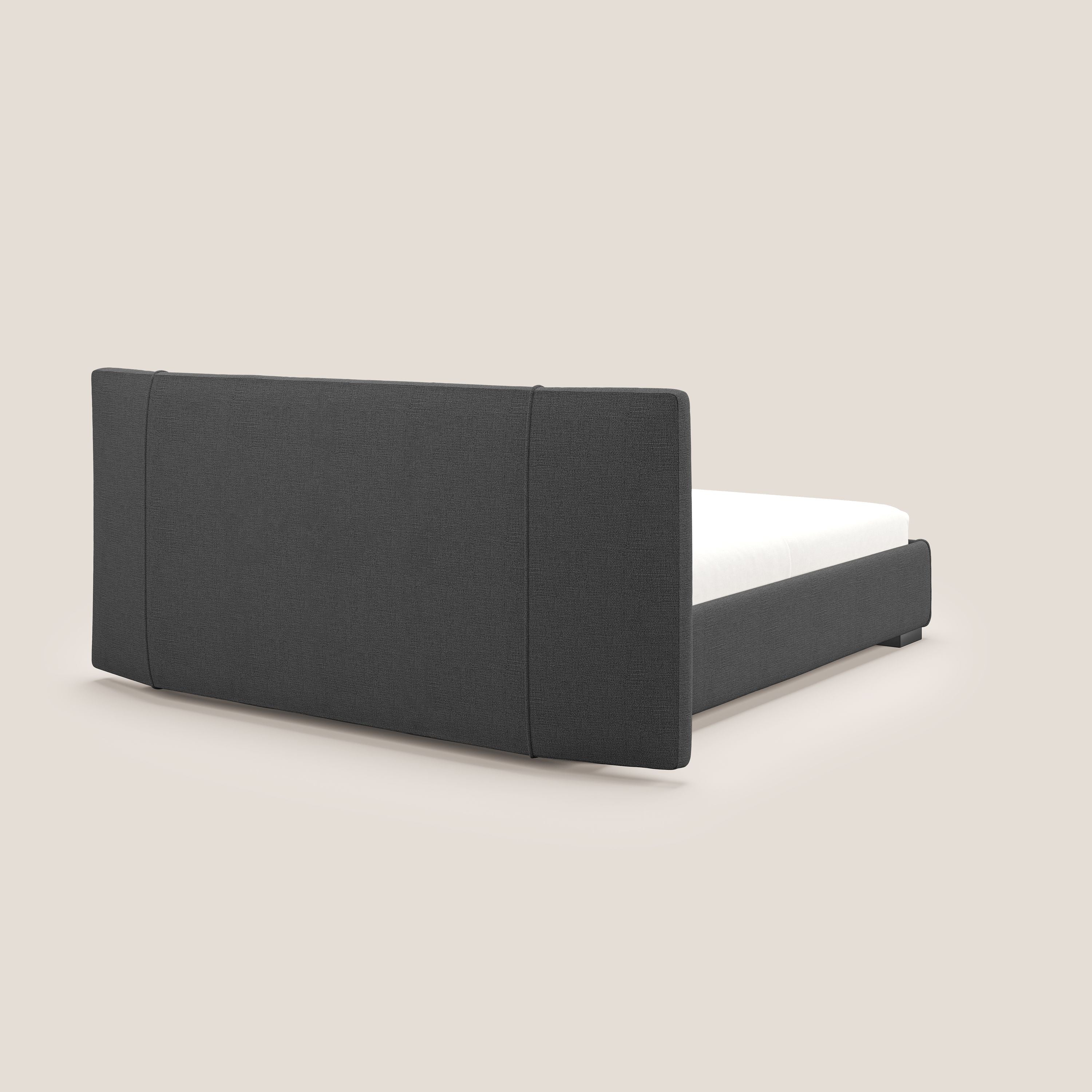 Omero letto imbottito contenitore sfoderabile in tessuto fiammato impermeabile T14 antracite - divani.store