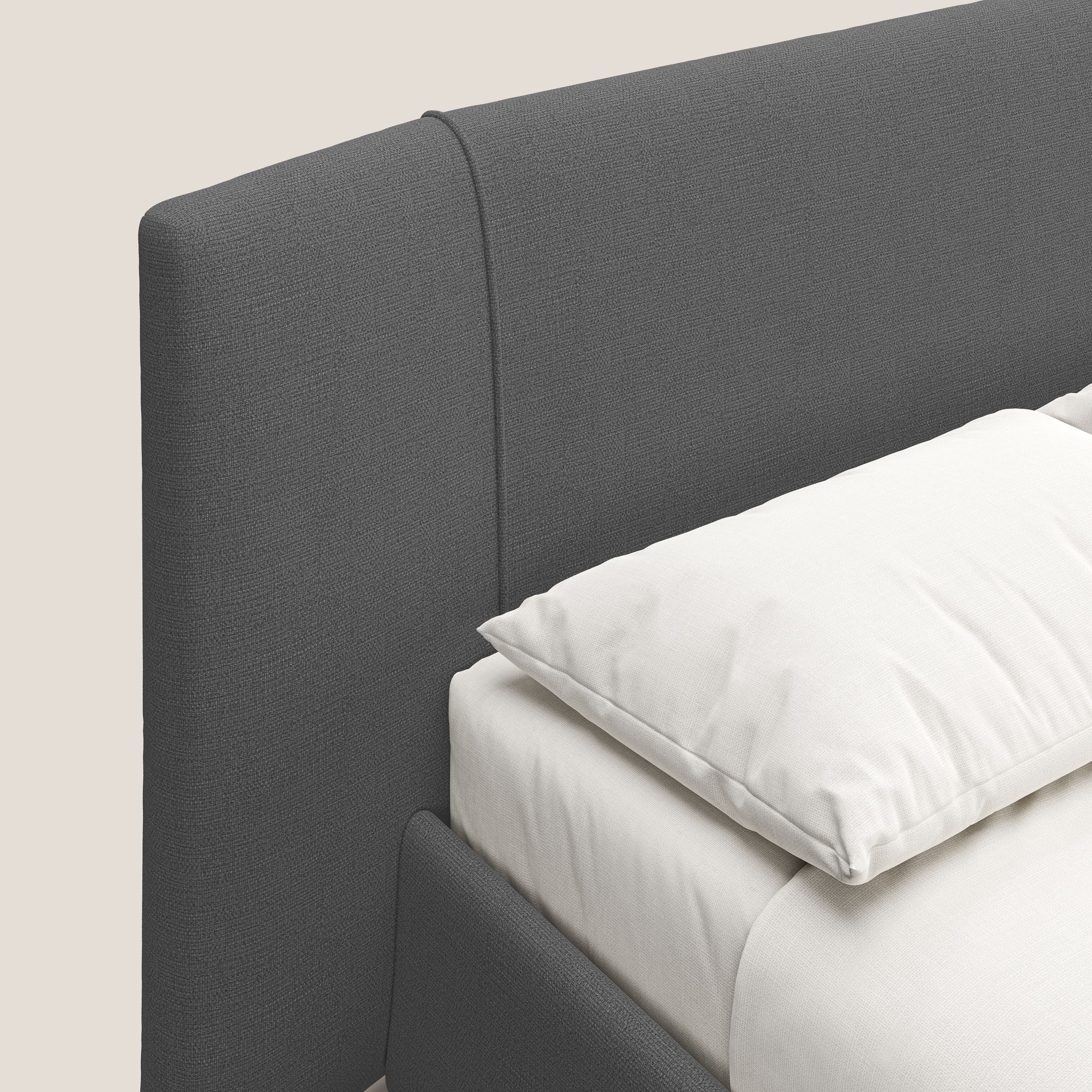 Omero letto imbottito contenitore sfoderabile in tessuto fiammato impermeabile T14 antracite - divani.store