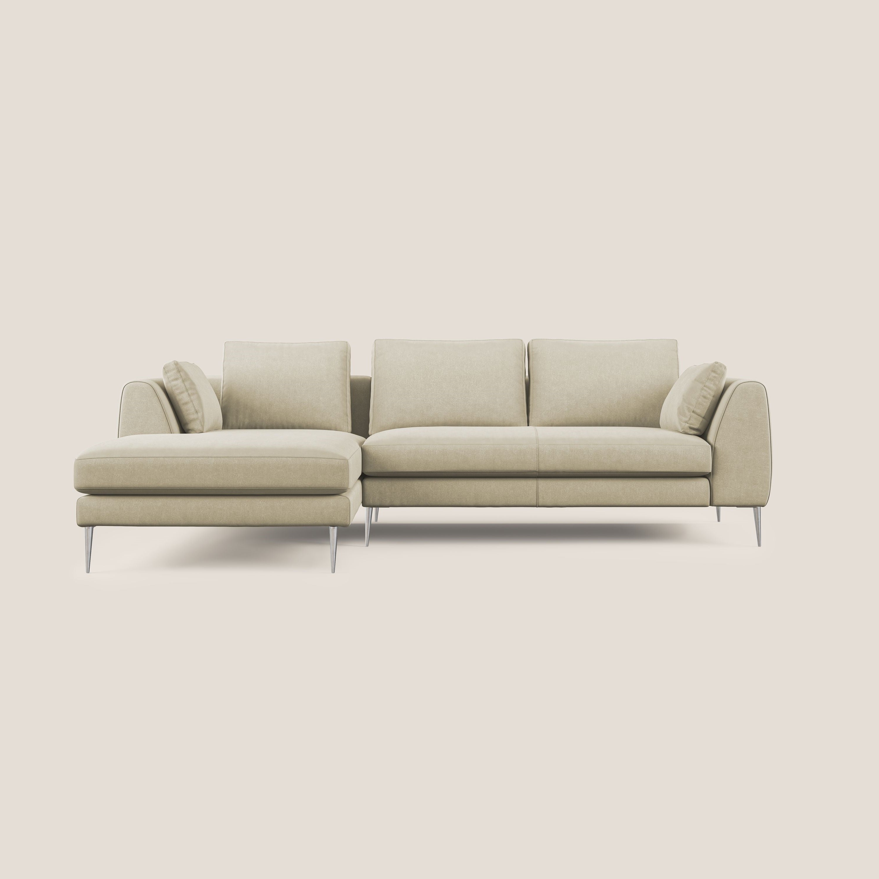Plano divano moderno angolare con penisola in microfibra smacchiabile T11 panna - divani.store