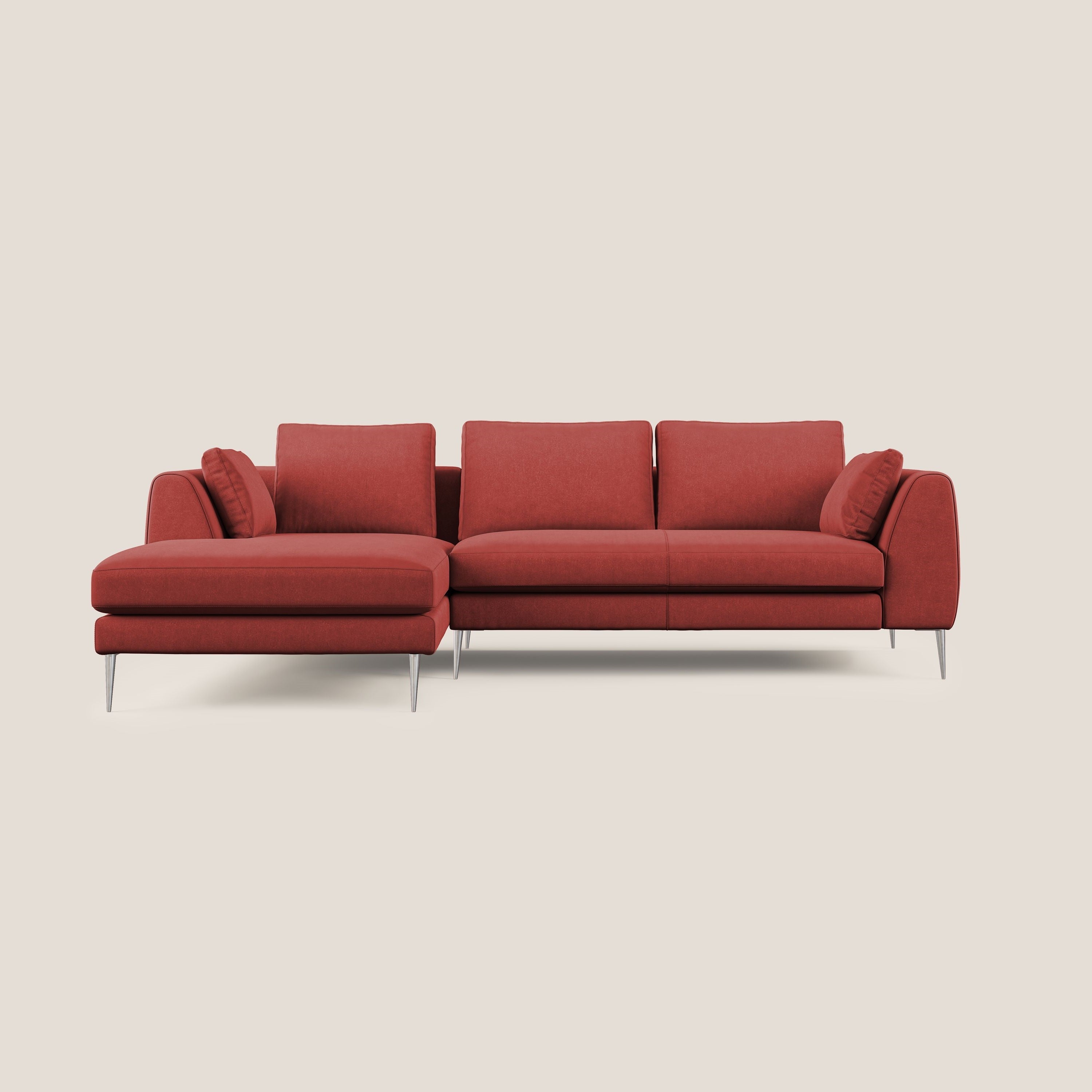 Plano divano moderno angolare con penisola in microfibra smacchiabile T11 rosso - divani.store