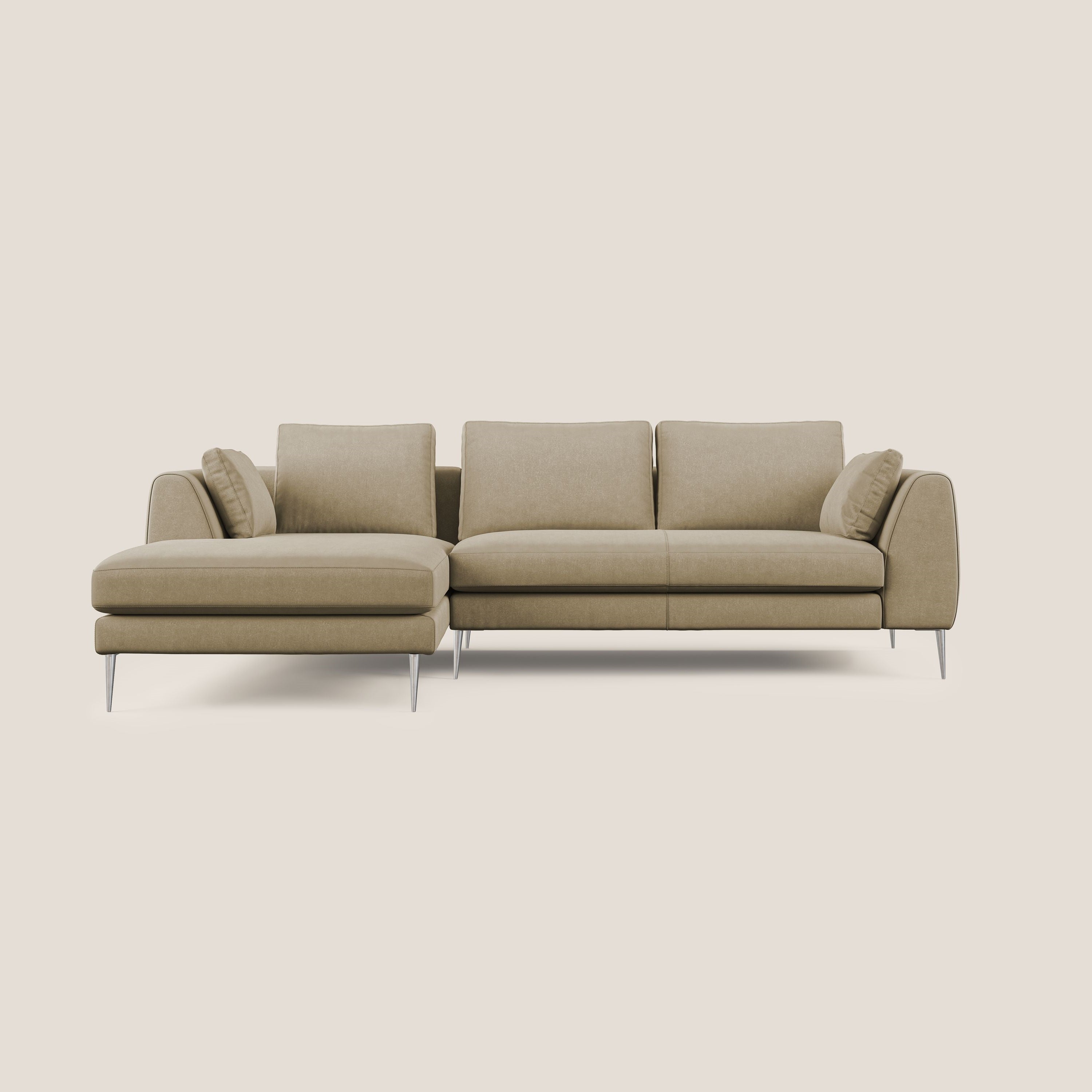 Plano divano moderno angolare con penisola in microfibra smacchiabile T11 beige - divani.store