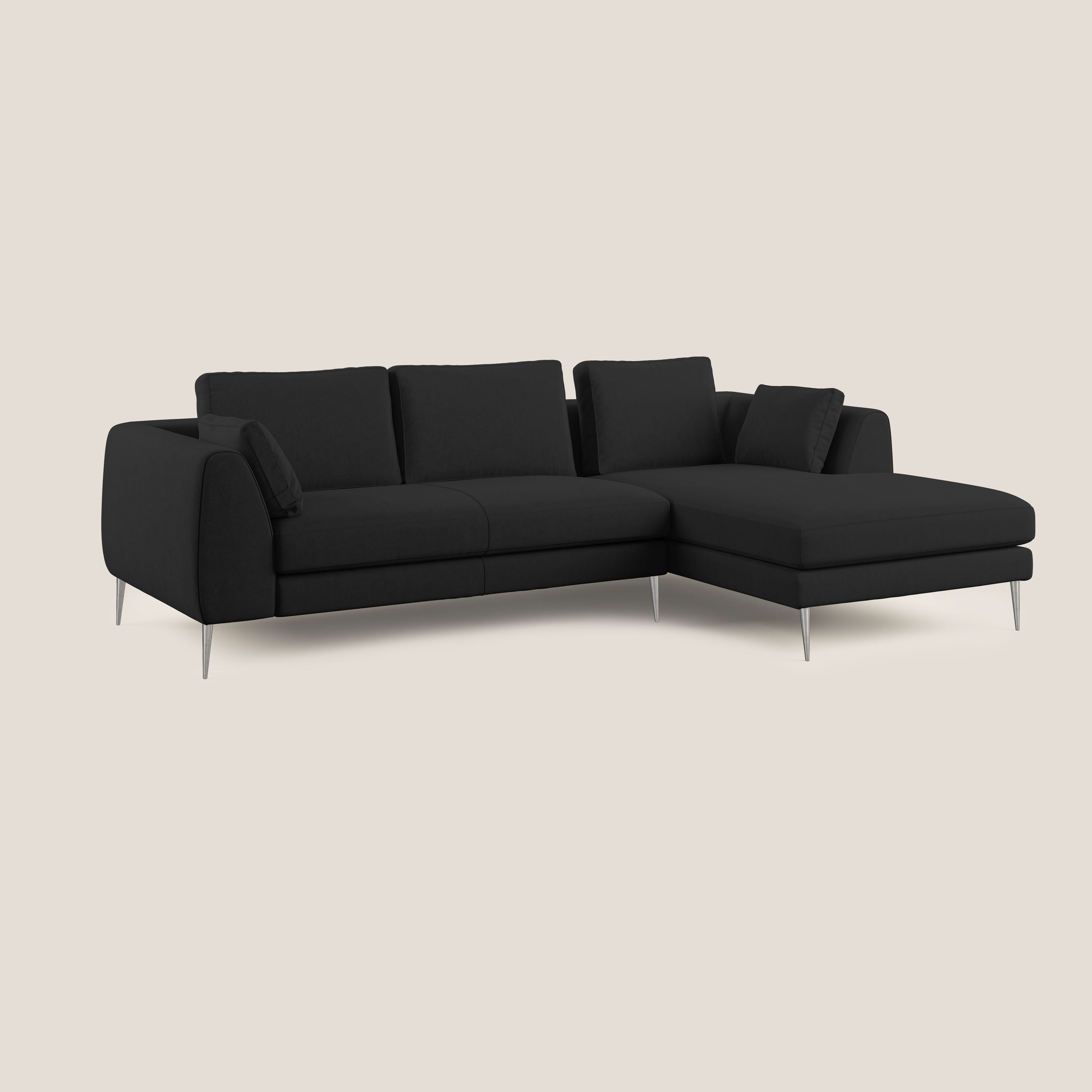 Plano divano moderno angolare con penisola in microfibra smacchiabile T11 nero - divani.store
