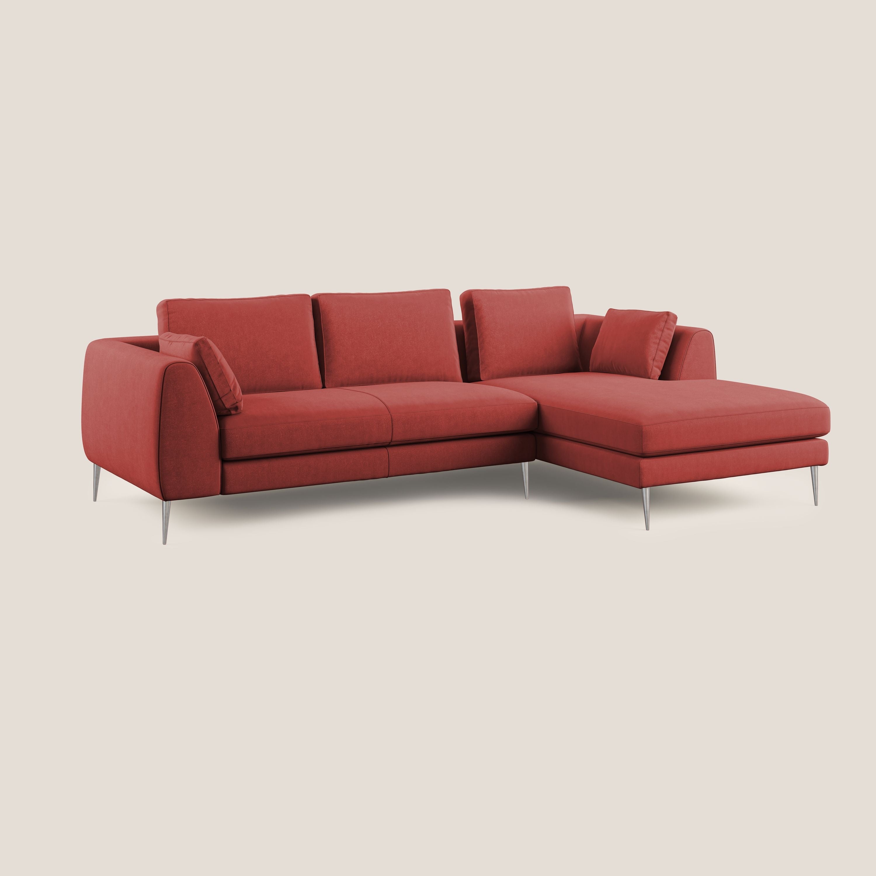 Plano divano moderno angolare con penisola in microfibra smacchiabile T11 rosso - divani.store