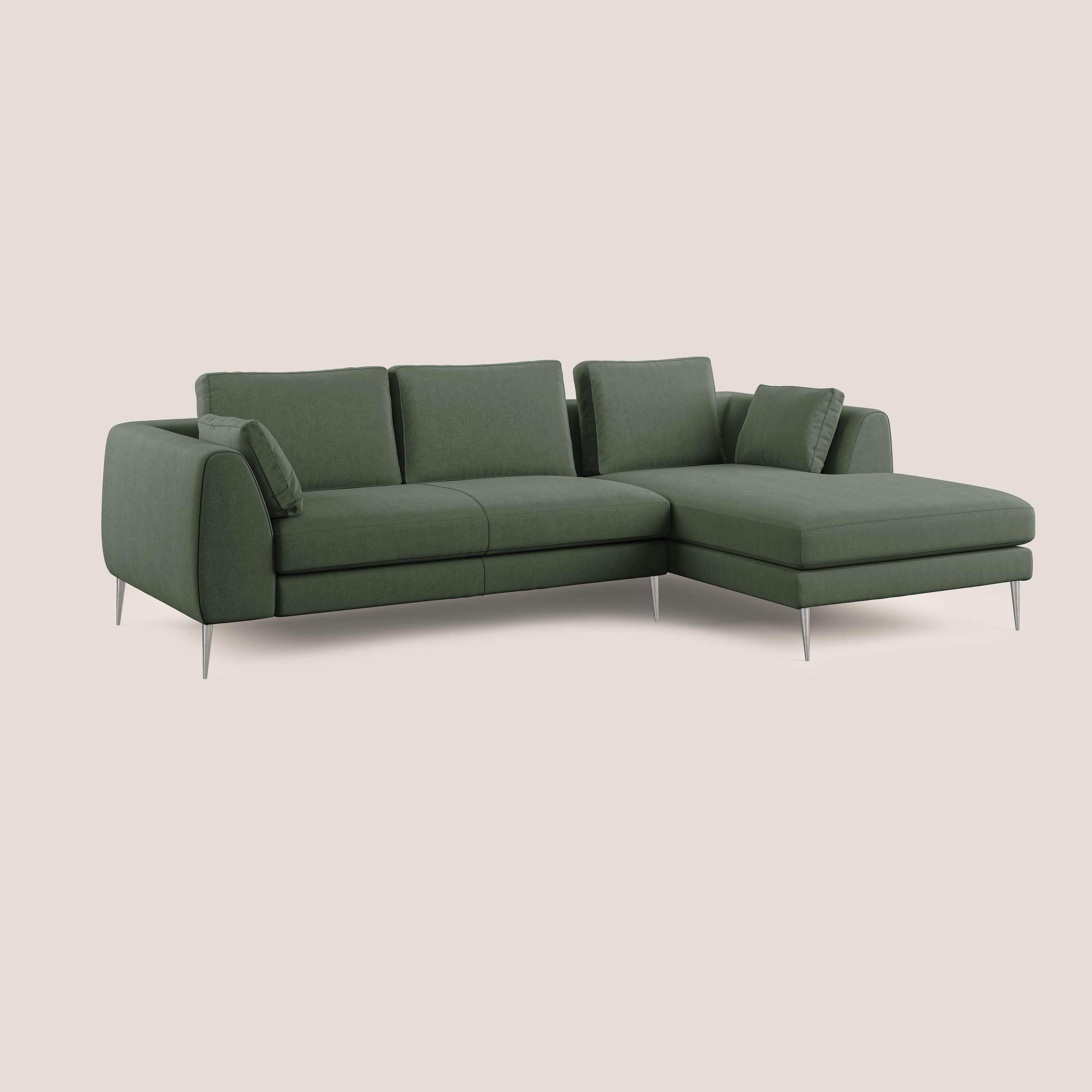 Plano divano moderno angolare con penisola in microfibra smacchiabile T11 verde - divani.store